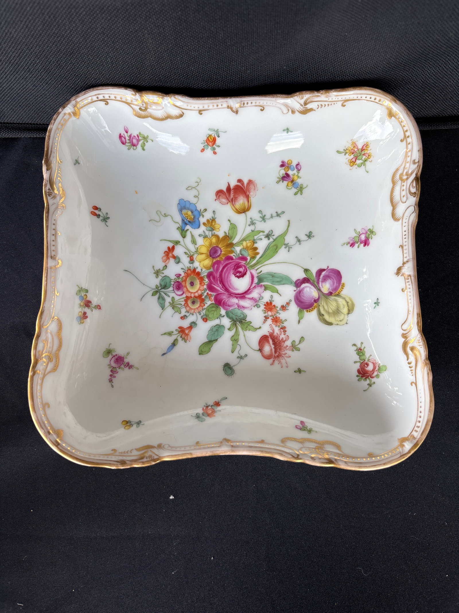 Dresden porcelain features hand-painted floral motifs 8 inch square bowl (1 of 6)