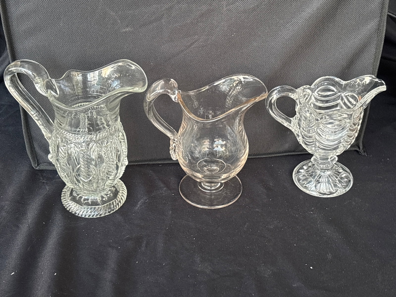 Three antique pressed glass small pitchers made by the Boston & Sandwich Glass Company (1 of 7)