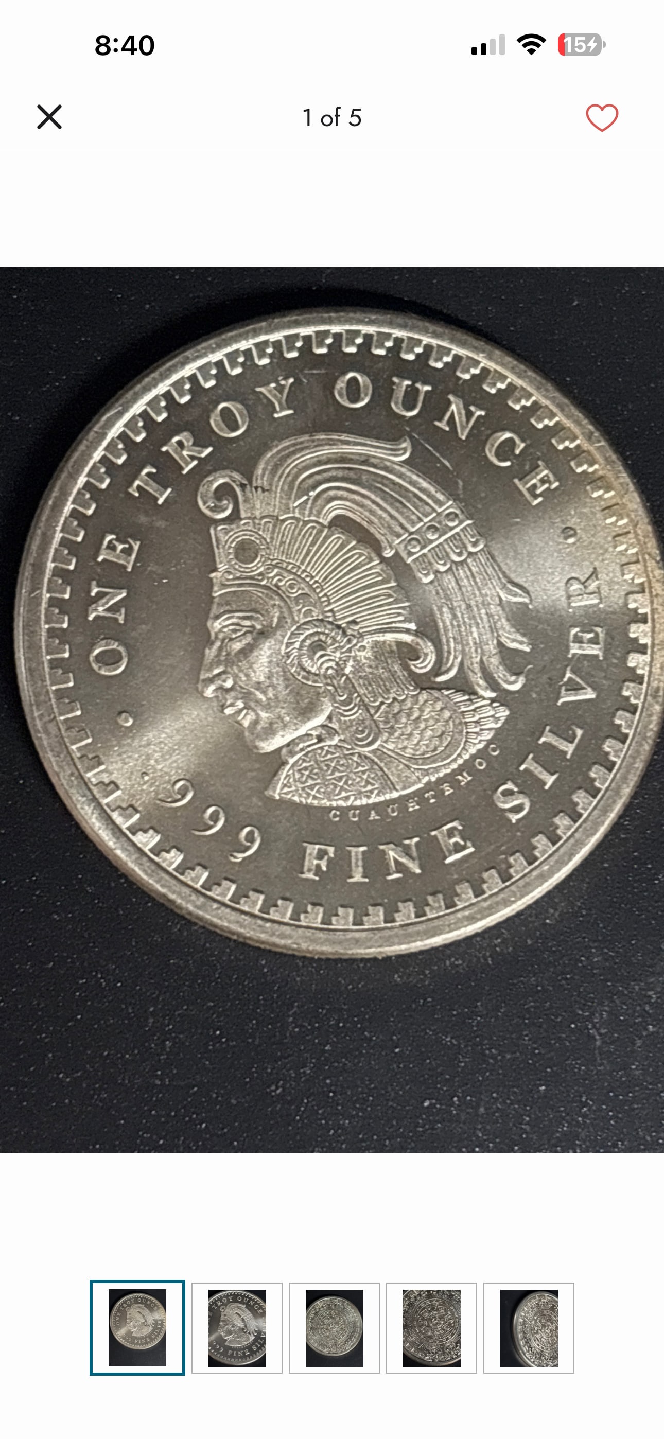 1 troy ounce .999 fine silver Aztec Calendar round minted by the Golden State: 1 troy ounce Aztec Calendar silver round minted by the Golden State Mint. Material: .999 Fine Silver.Design: The obverse features the Aztec Sun Stone (calendar), while the reverse depicts the last
