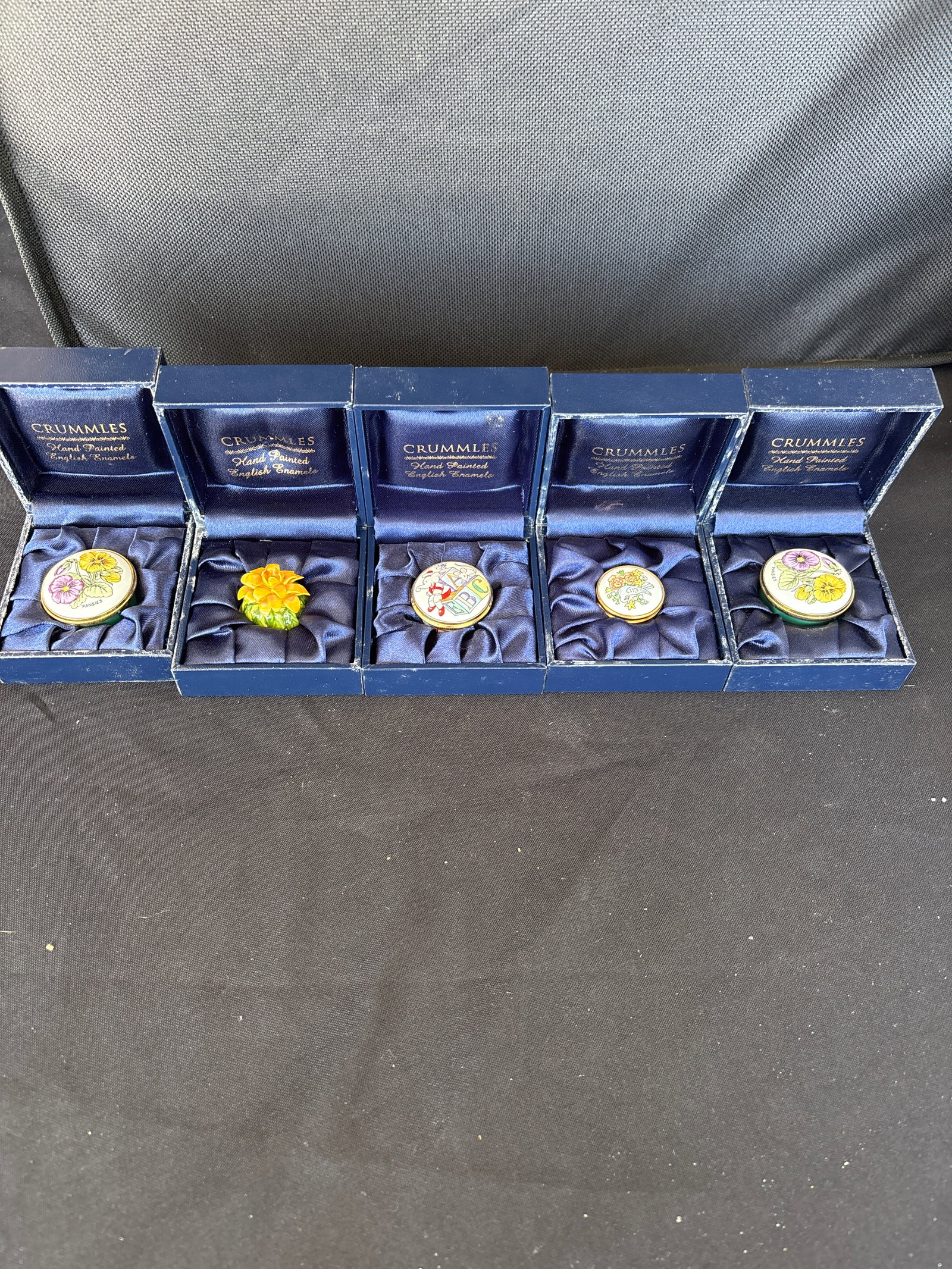 Group of five Crummles hand-painted English enamel1 inch trinket boxes (1 of 8)