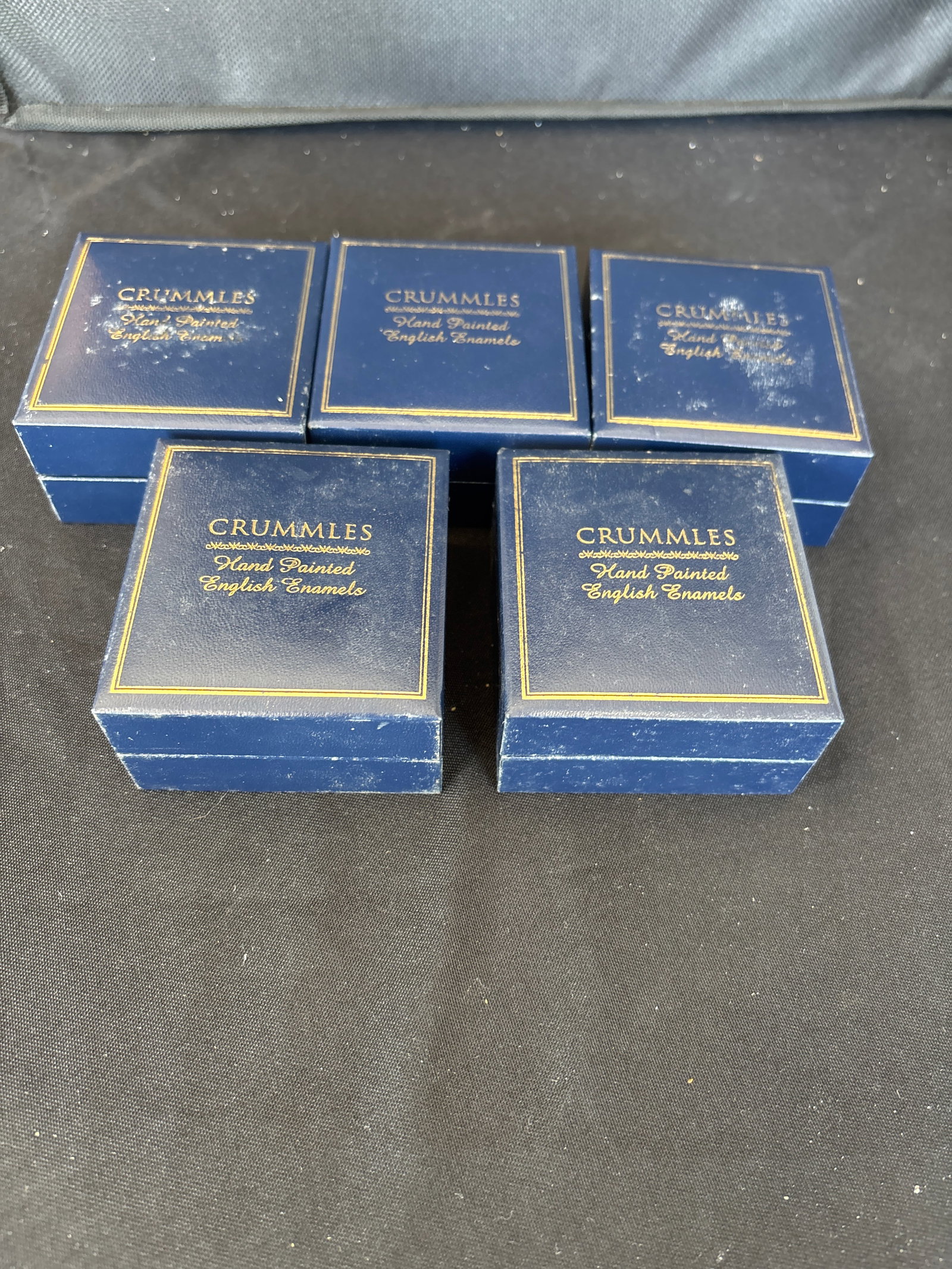Group of five Crummles hand-painted English enamel1 inch trinket boxes - 8