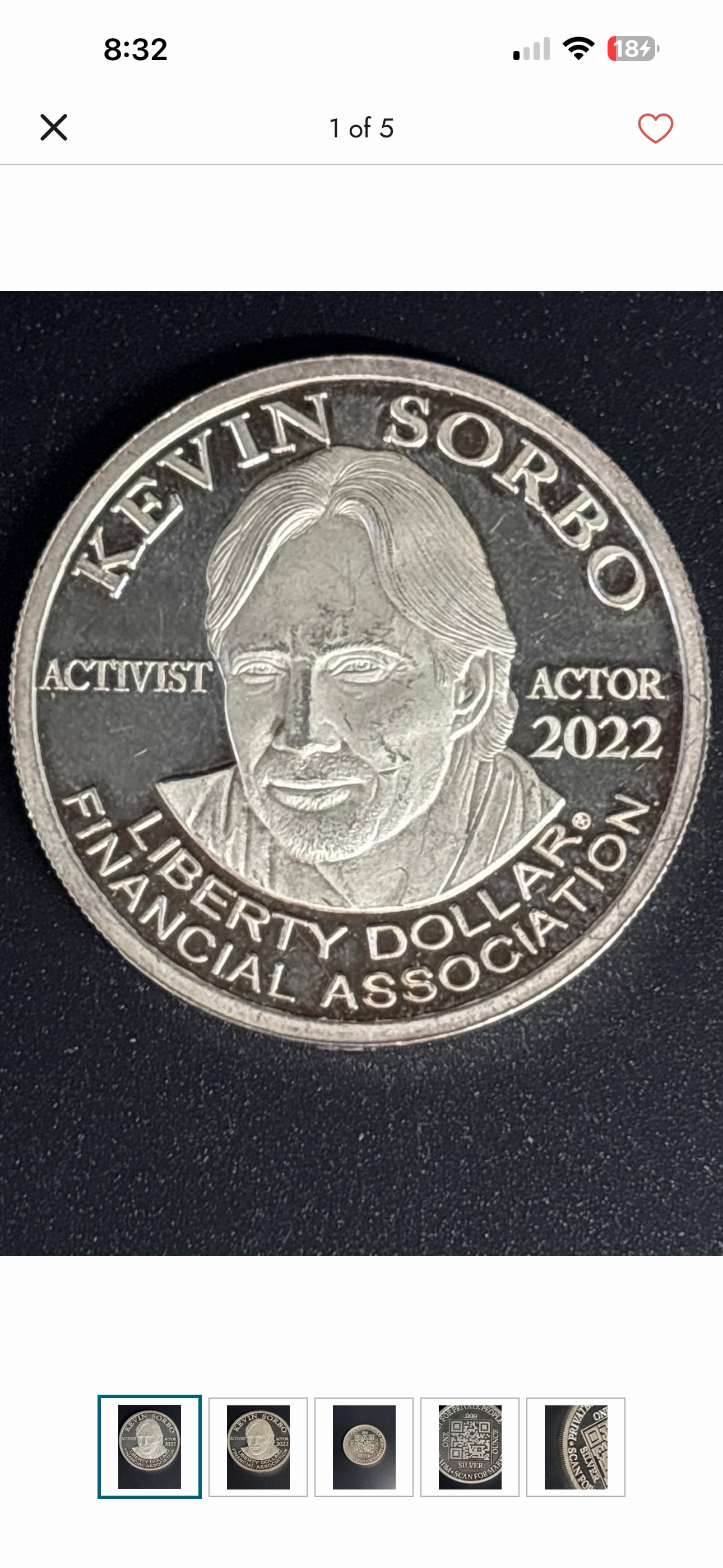 One troy ounce .999 fine silver coin actor and activist Kevin Sorbo: 2022 1oz silver Liberty Dollar issued by the Liberty Dollar Financial Association (LDFA), featuring actor and activist Kevin Sorbo.Key Details of the CoinSubject: Kevin Sorbo, labeled as "Activist"