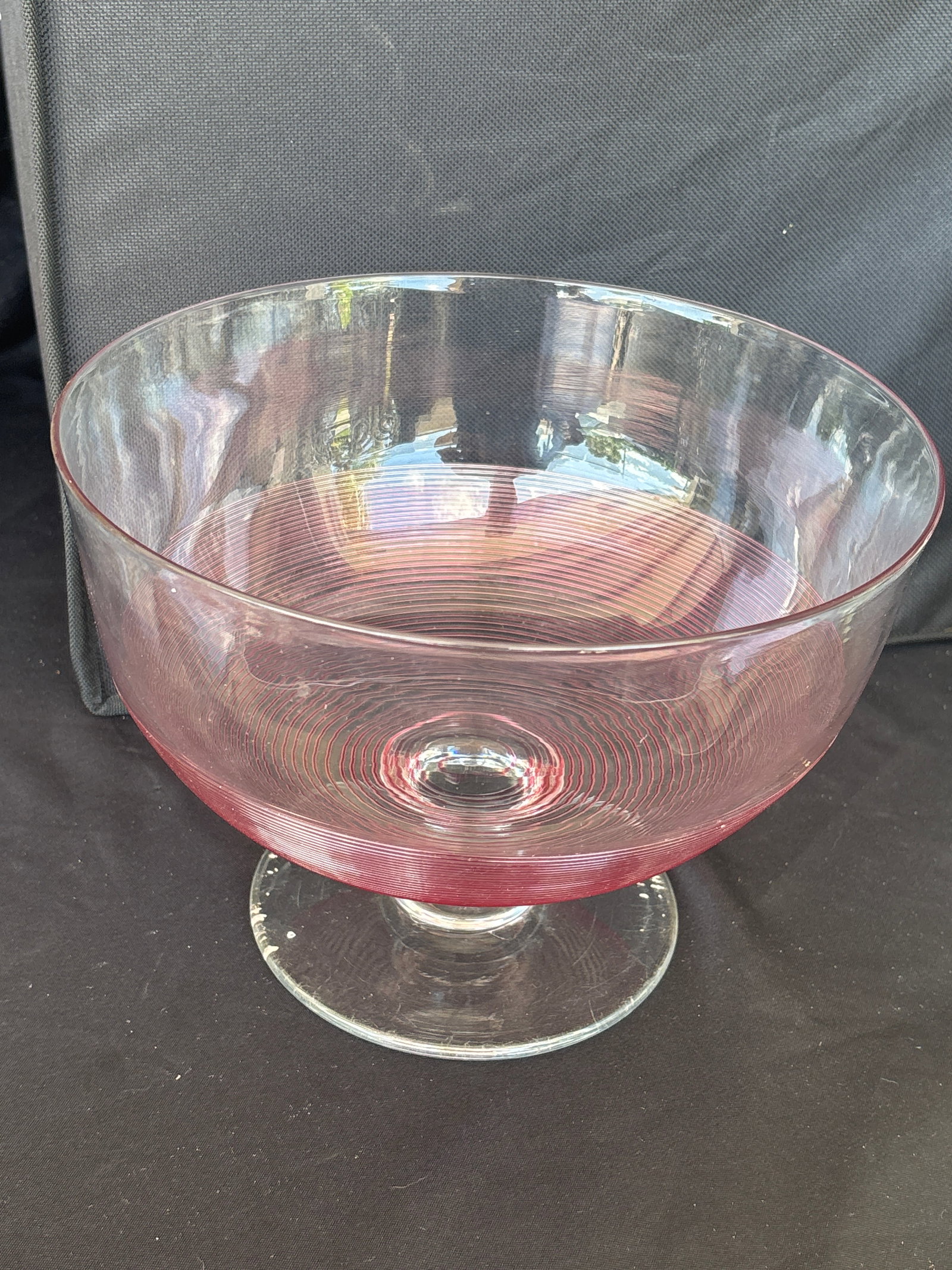Rare large 9 inch wide antique Sandwich glass threaded pink glass centerpiece bowl (1 of 7)