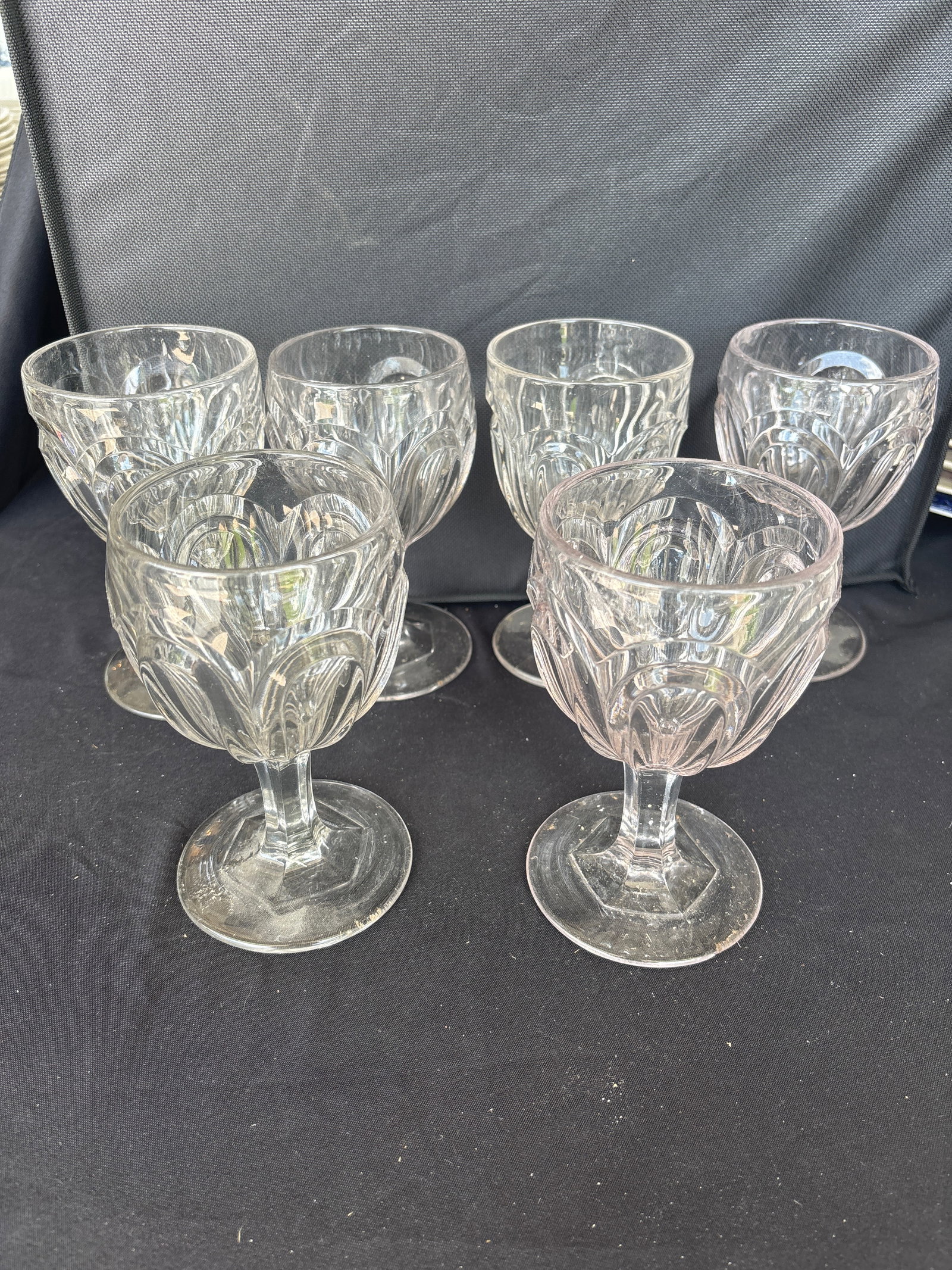 set of six 19th C. 6 inch flint ‘Loop’ patternGlass Goblets (1 of 7)