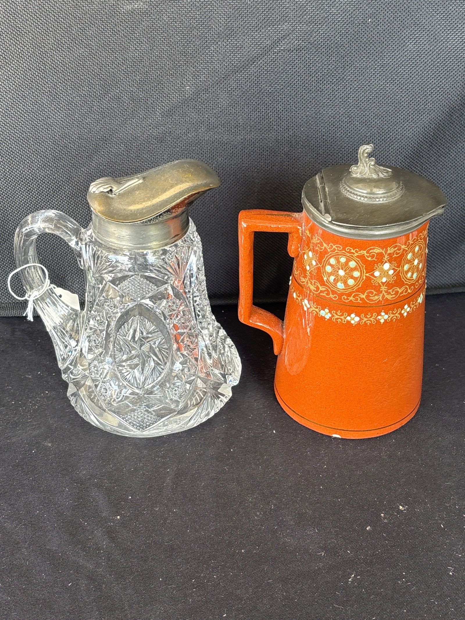 antique cut glass & an earthenware syrup pitchers (1 of 7)