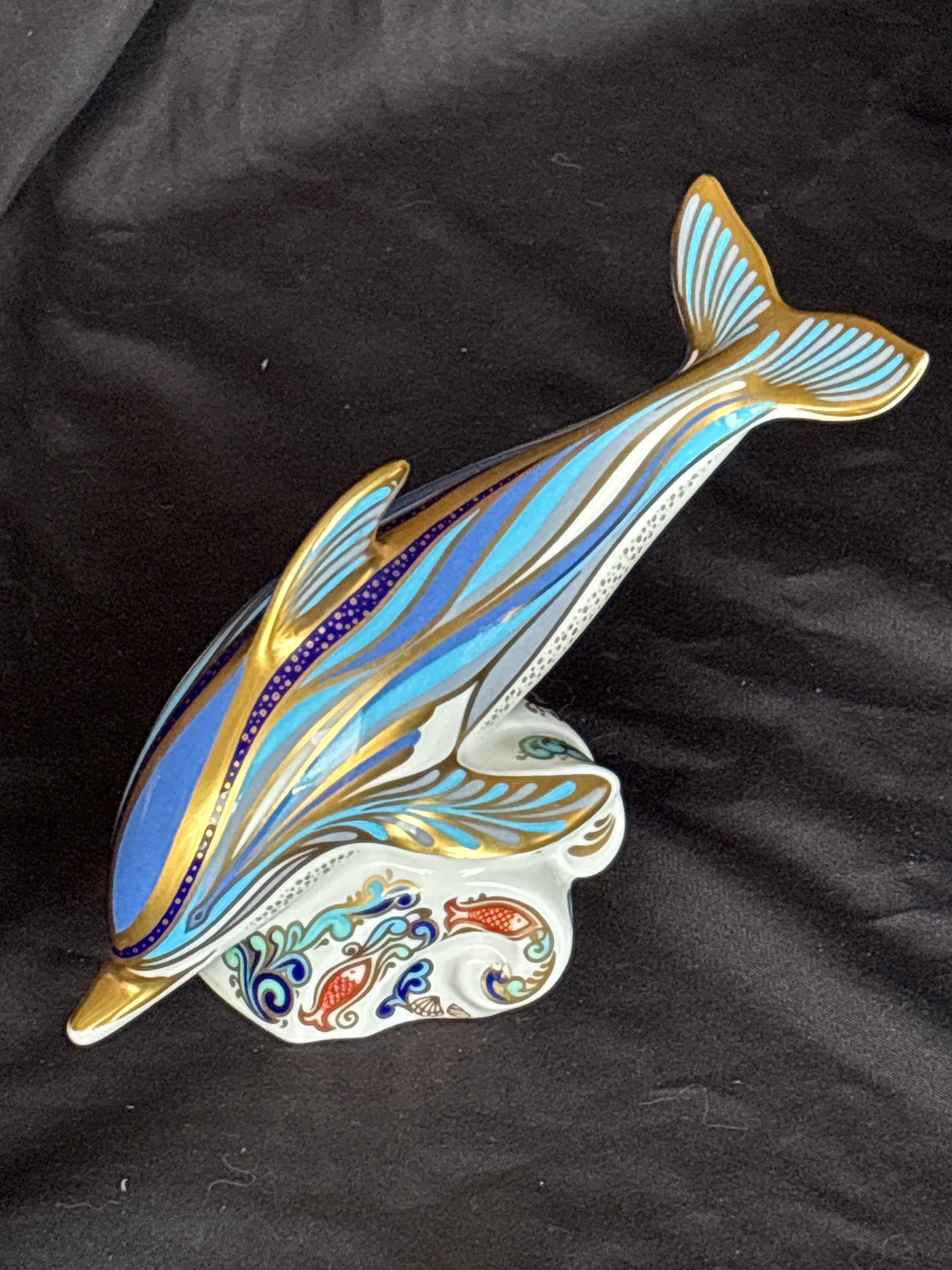Seconds 7 inch Royal Crown Derby "Striped Dolphin" fine bone china paperweight (1 of 6)