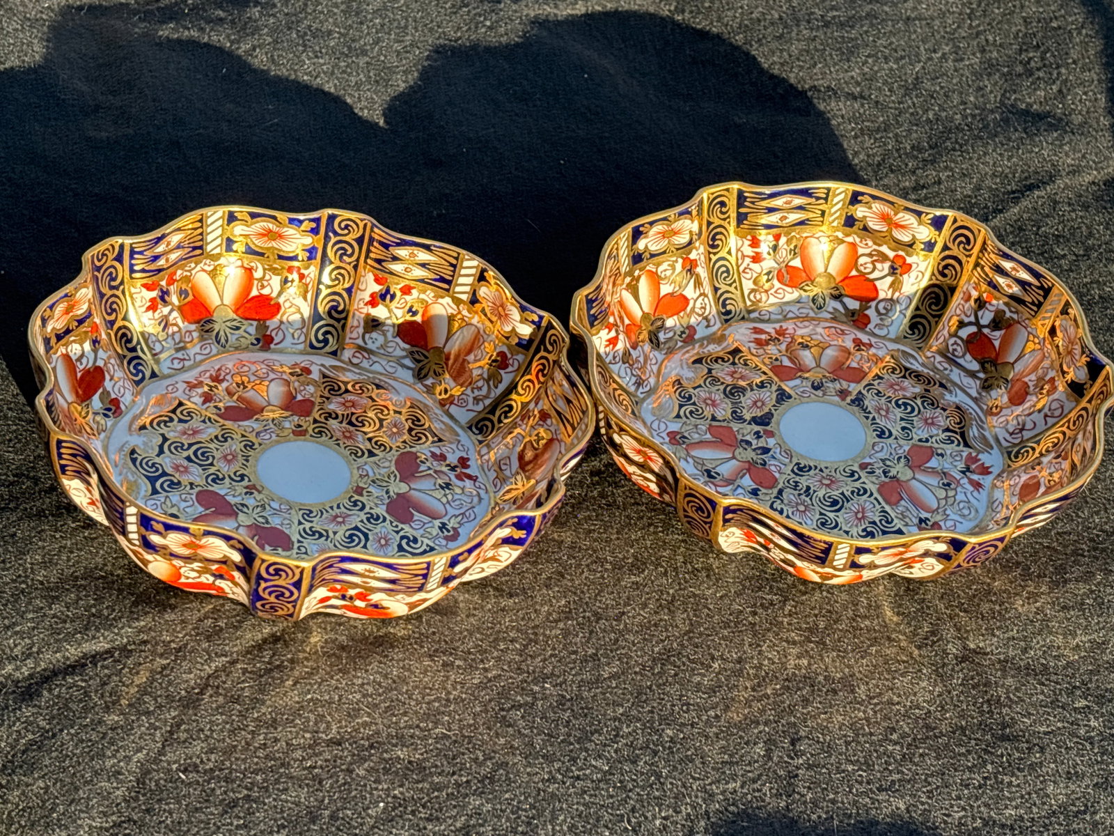 Rare pair antique (Pattern 2451)Royal Crown Derby bone china 6 inch bowls: Rare pair antique Royal Crown Derby bone china bowl decorated in the classic Traditional Imari (Pattern 2451). This iconic pattern draws inspiration from Japanese Imari porcelain, utilizing a distinct