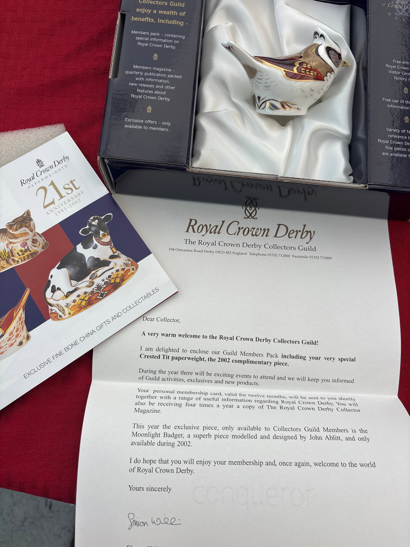 Collectors Guild Royal Crown Derby ‘Crested Tit ’ paperweight member z pack (1 of 7)