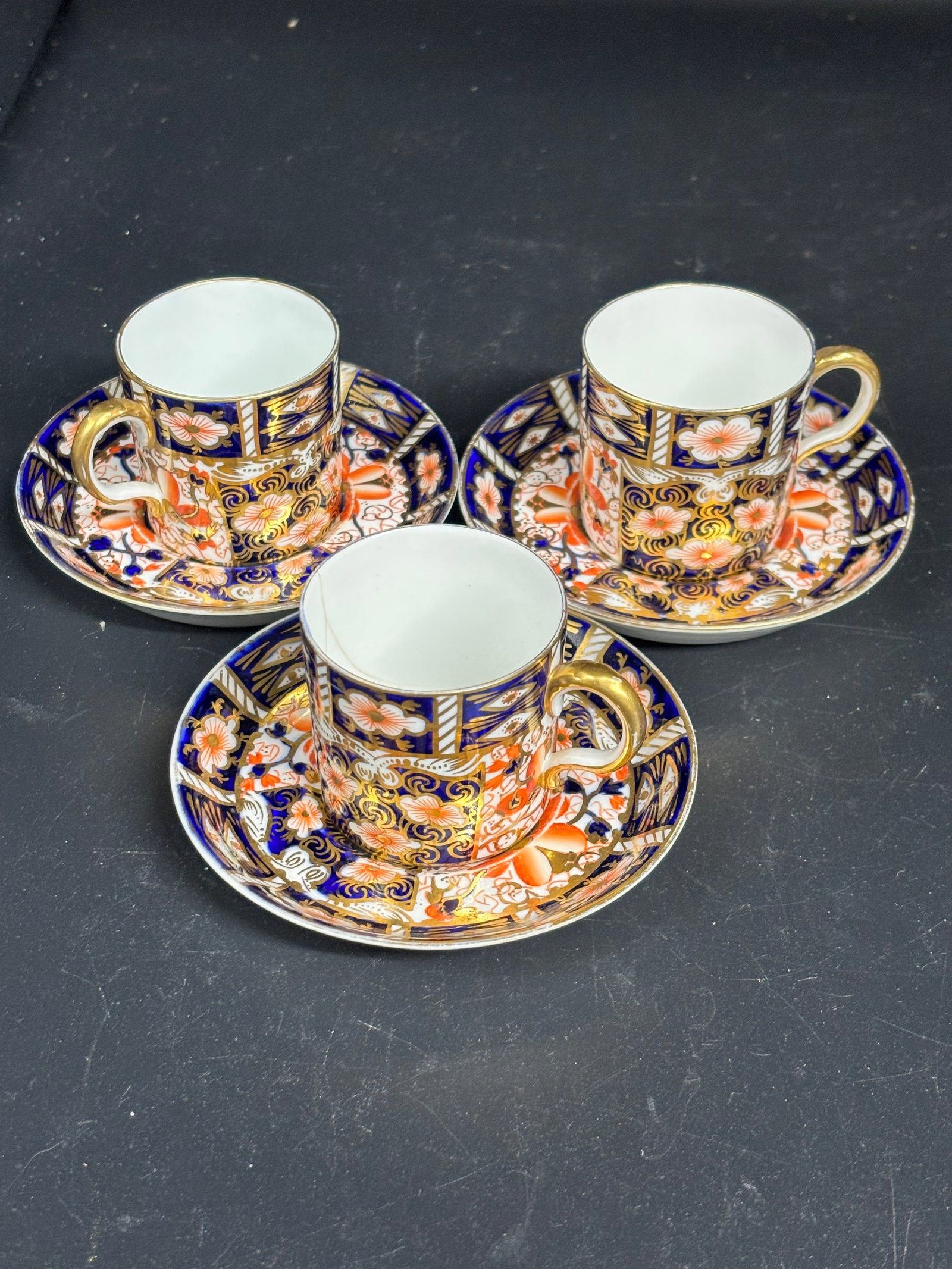 Three Royal Crown Derby Imari Pattern 2451 demitasse cups and saucers (1 of 6)