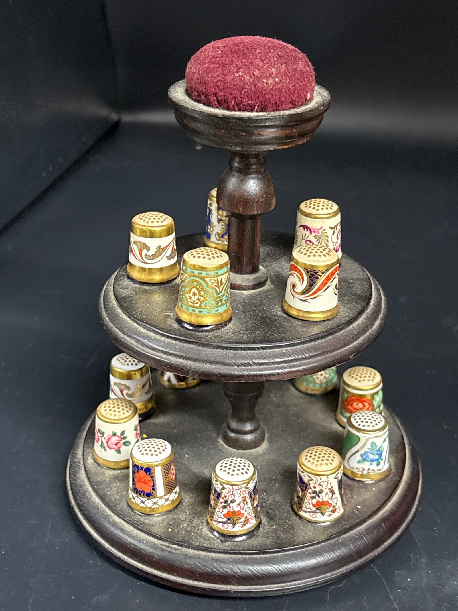Fifteen assorted Royal Crown Derby fine bone china thimbles & sewing stand/pin cushion (1 of 6)