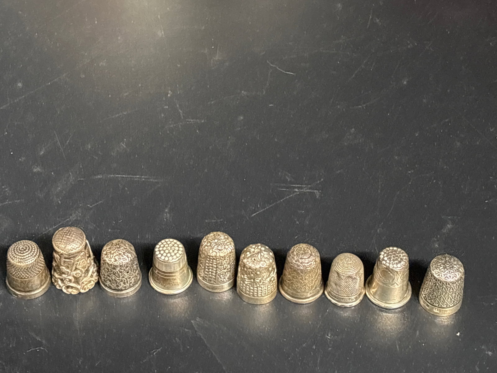 Ten similar English hallmarked antique sterling silver thimbles; 44 grams (1 of 7)