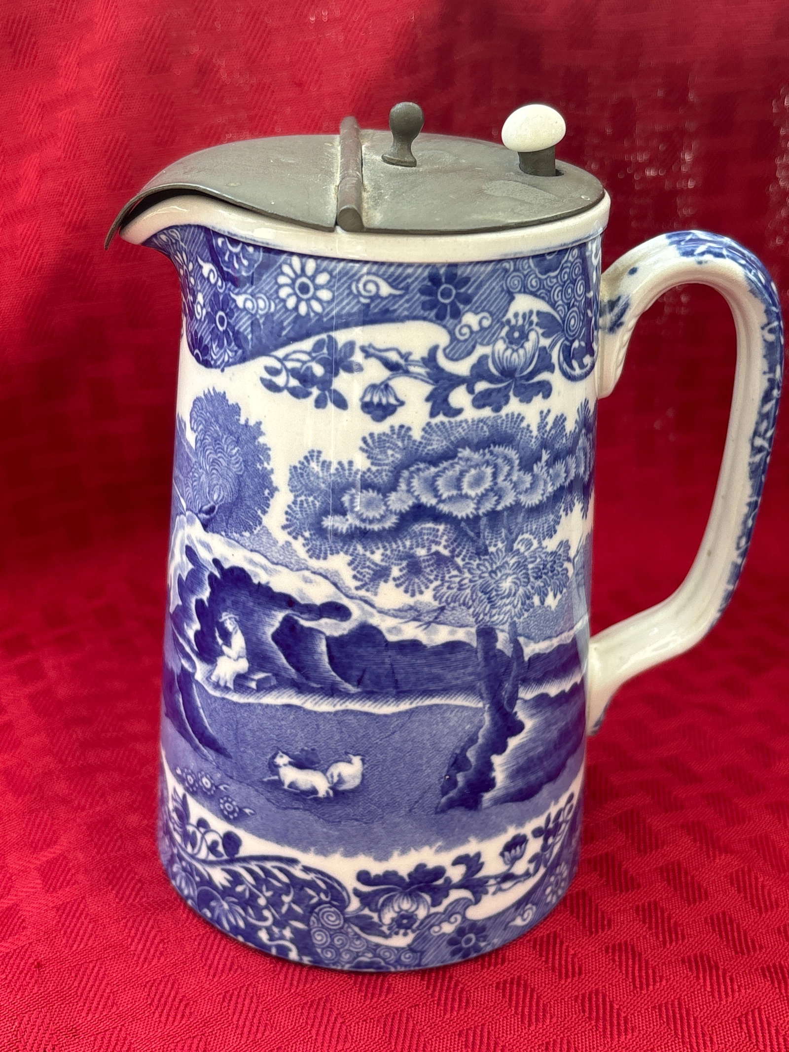vintage Copeland Spode "Italian" pattern tankard-style jug with a hinged metal lid (1 of 8)