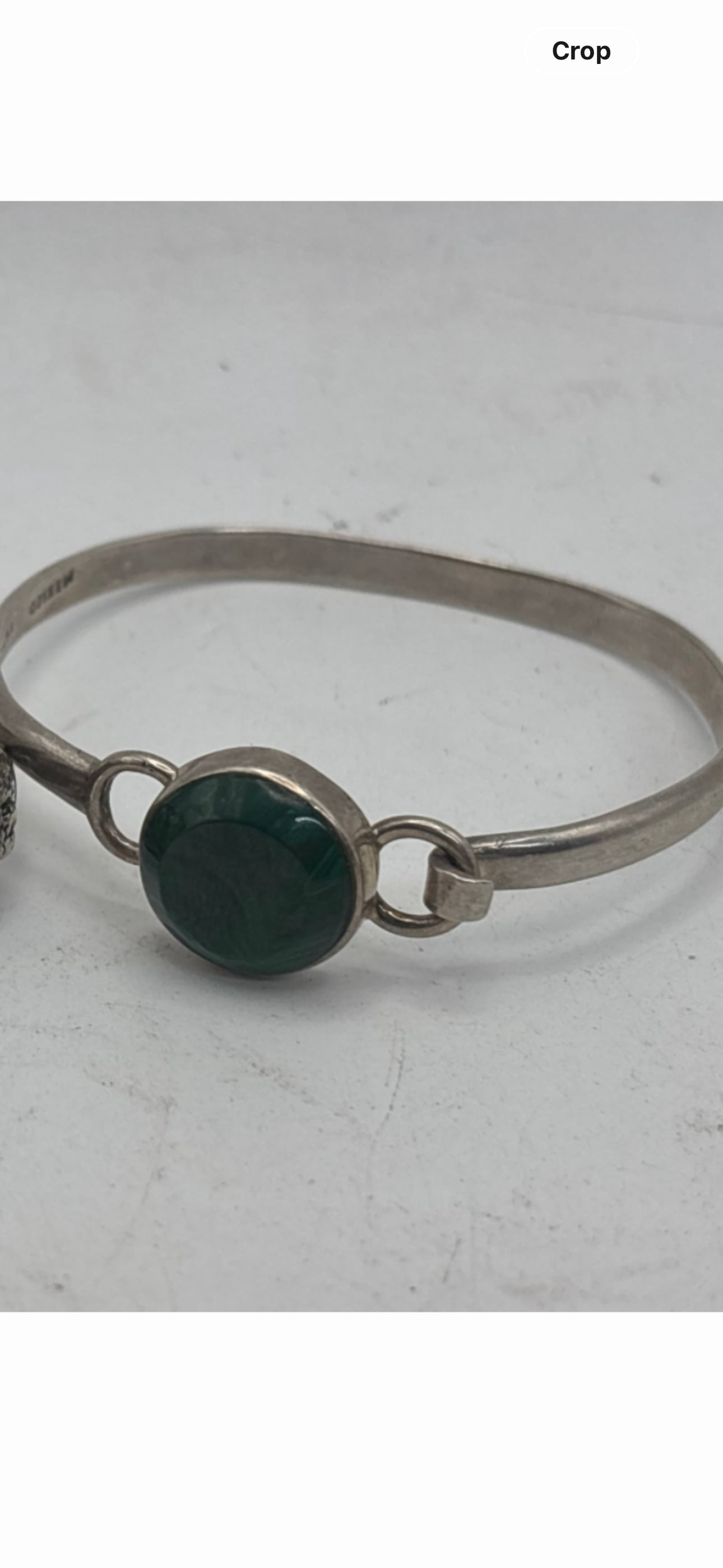 Vintage malachite & sterling silver hinged bracelet;: Vintage malachite & sterling silver cuff bracelet grams. Hinged opening. Solid and well made.