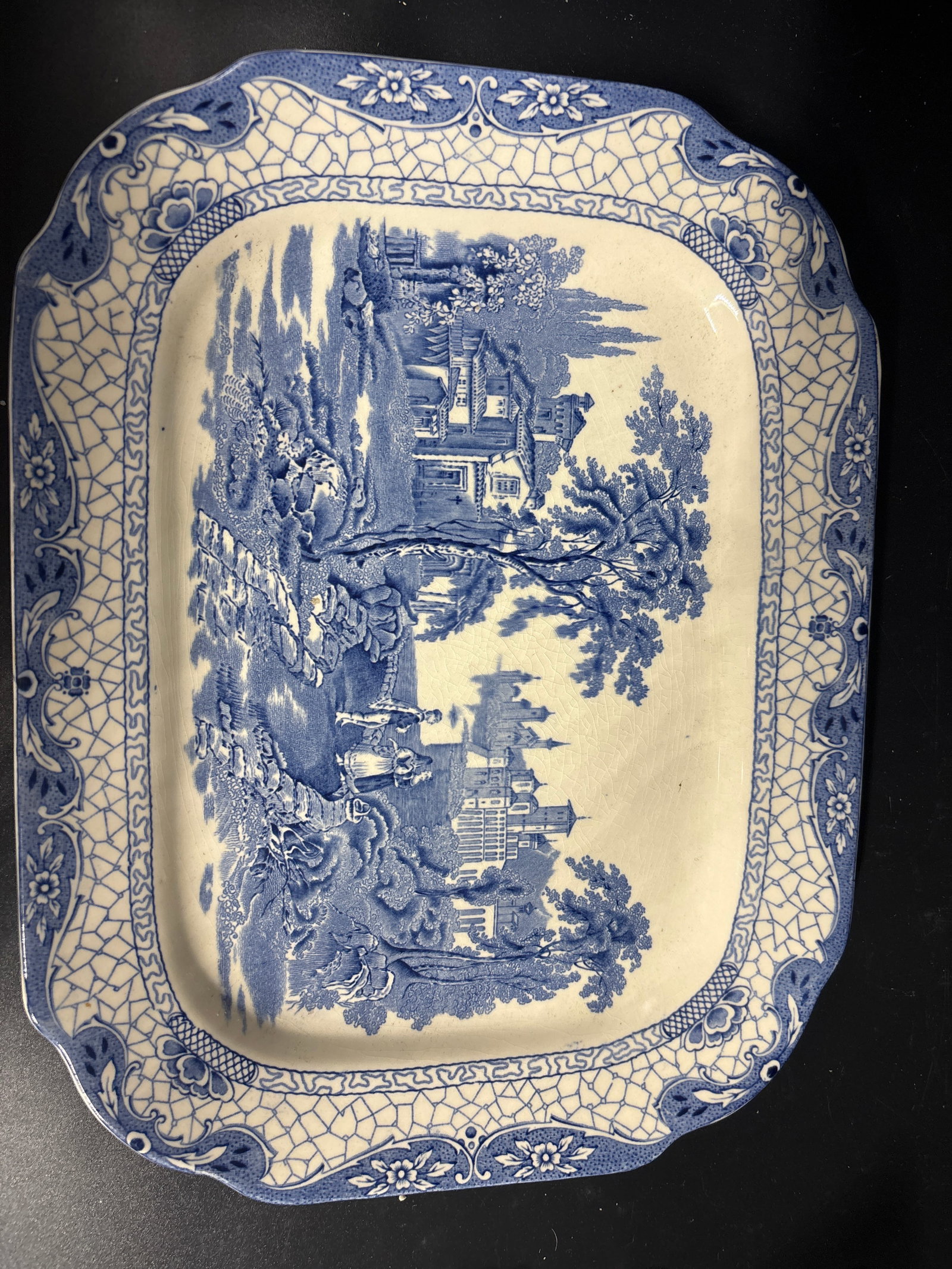 Two blue transferware platters - 2