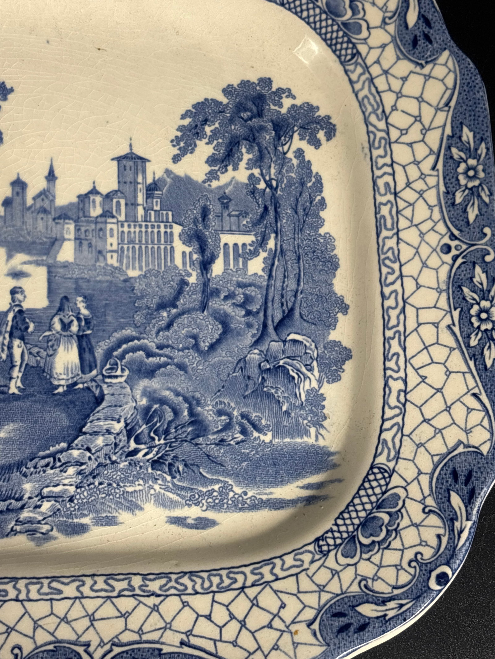 Two blue transferware platters - 3