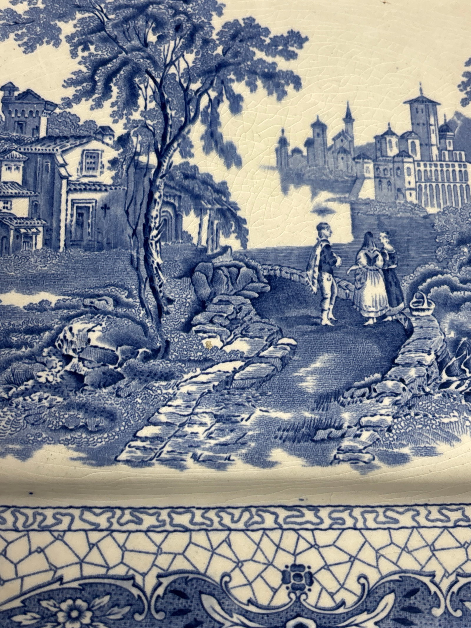 Two blue transferware platters - 4