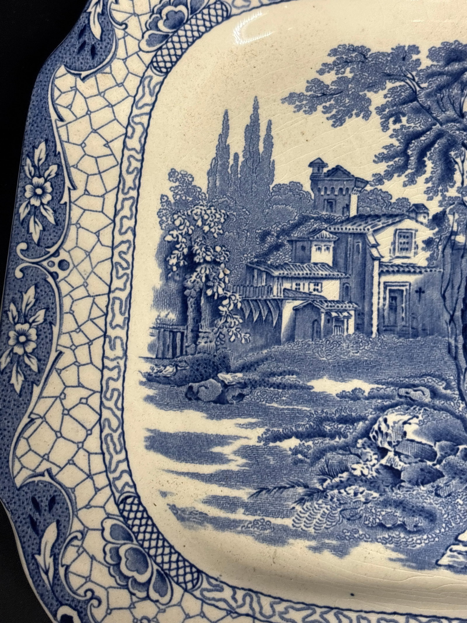 Two blue transferware platters - 5