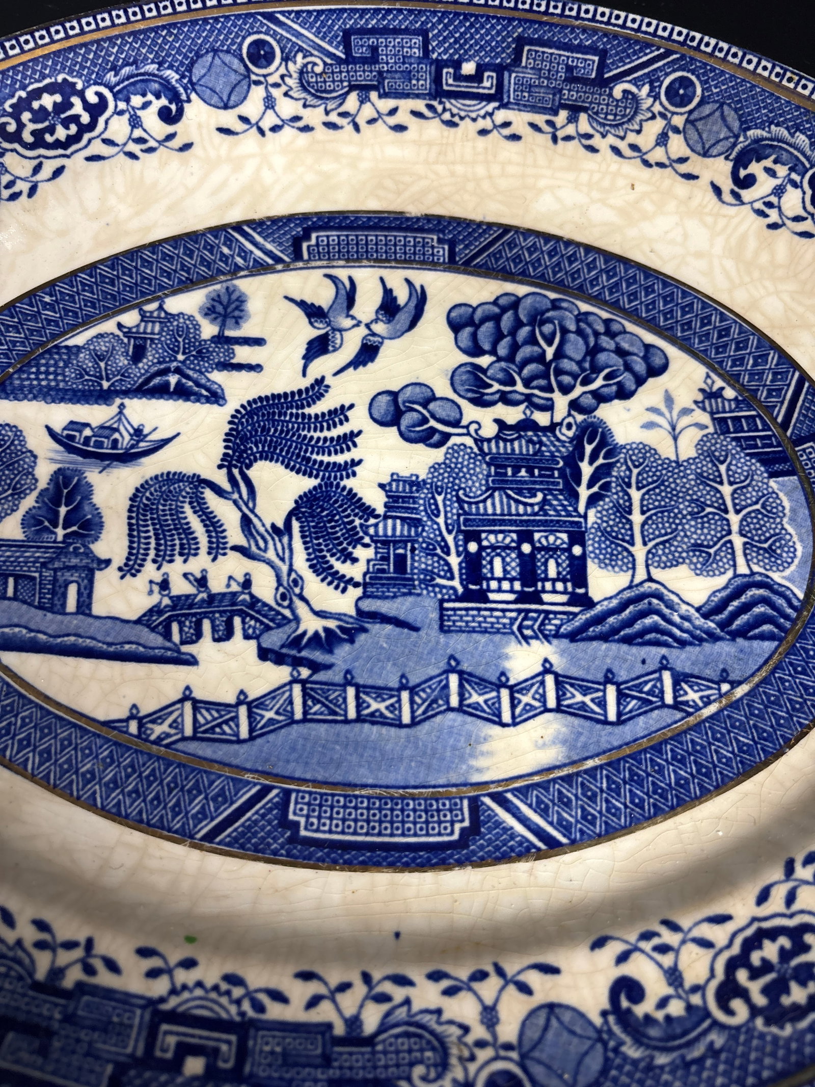 Two blue transferware platters - 9