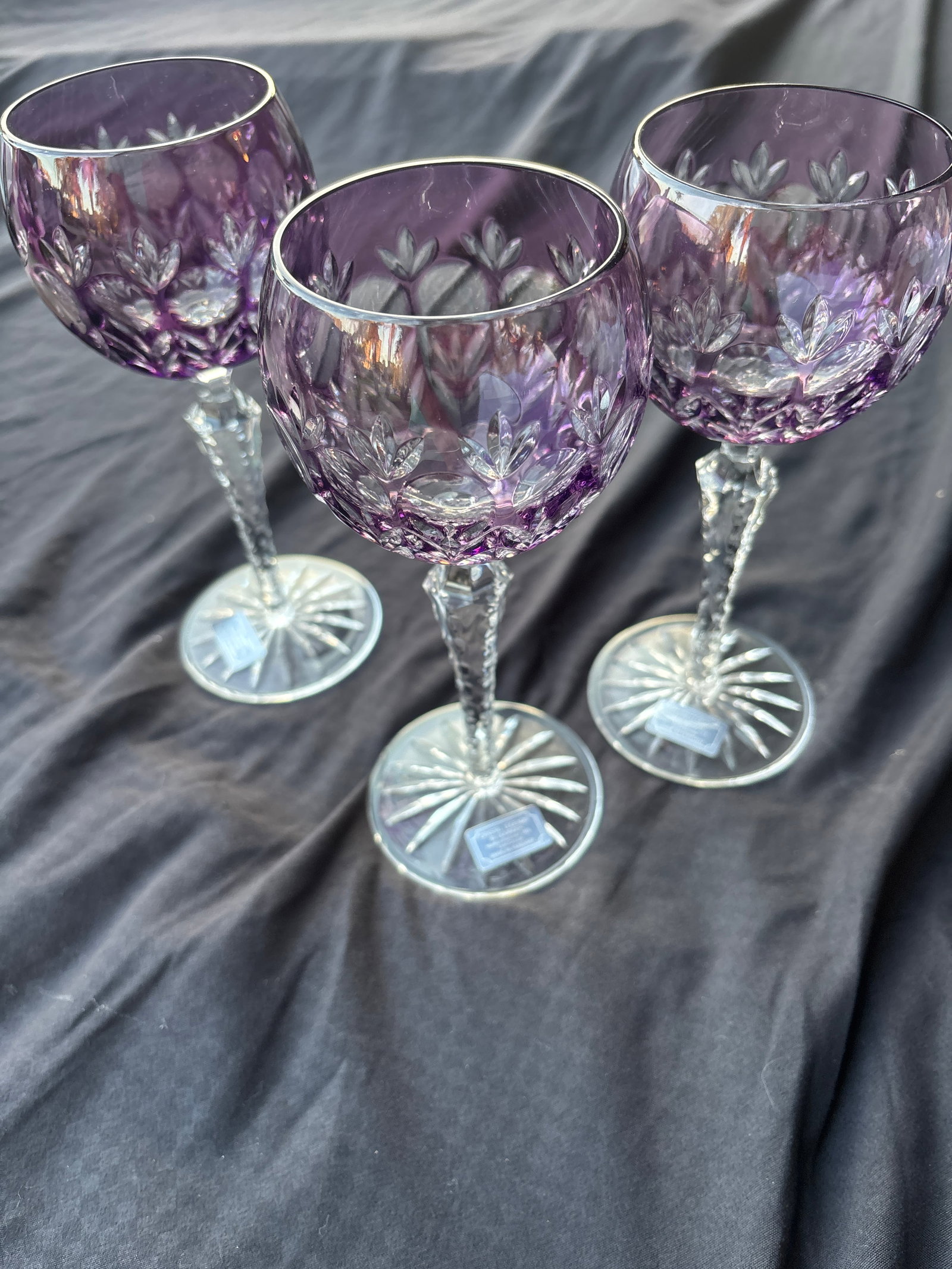 Three Godinger glass vintage Dynasty amethyst purple cut-to-clear crystal 8inch wine hocks (1 of 7)