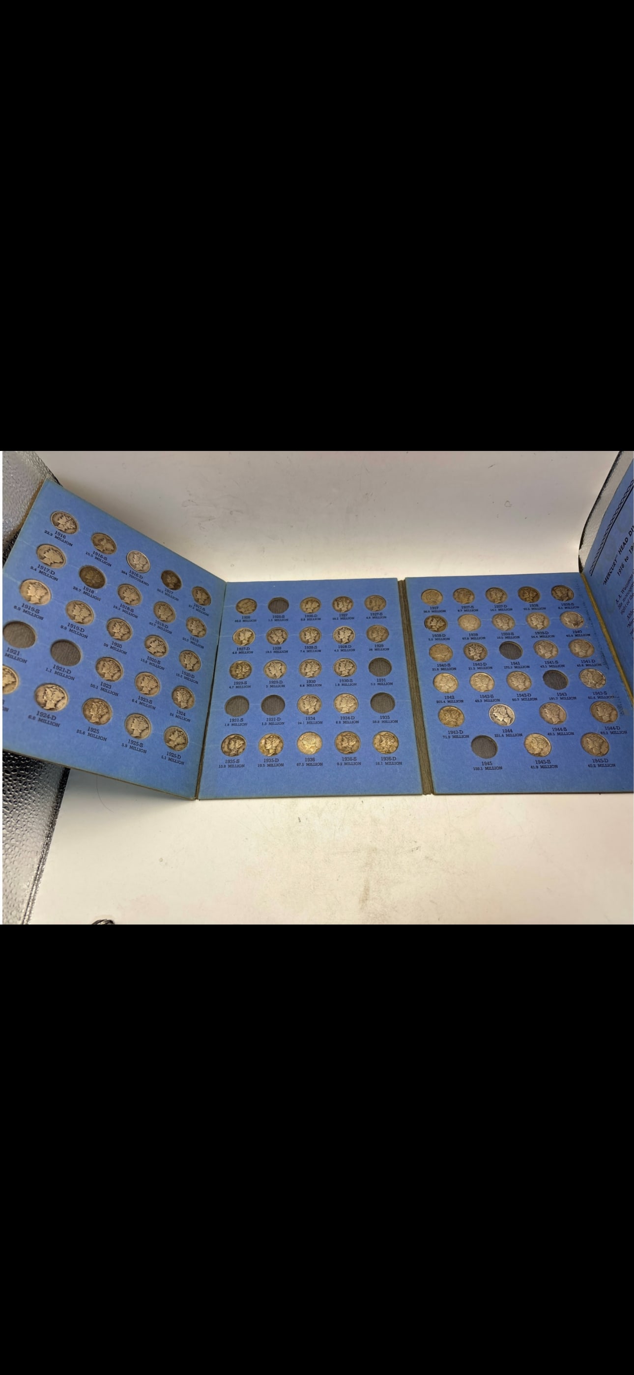 67 silver coins Whitman book of early Mercury silver dimes; 67 coins (1 of 5)