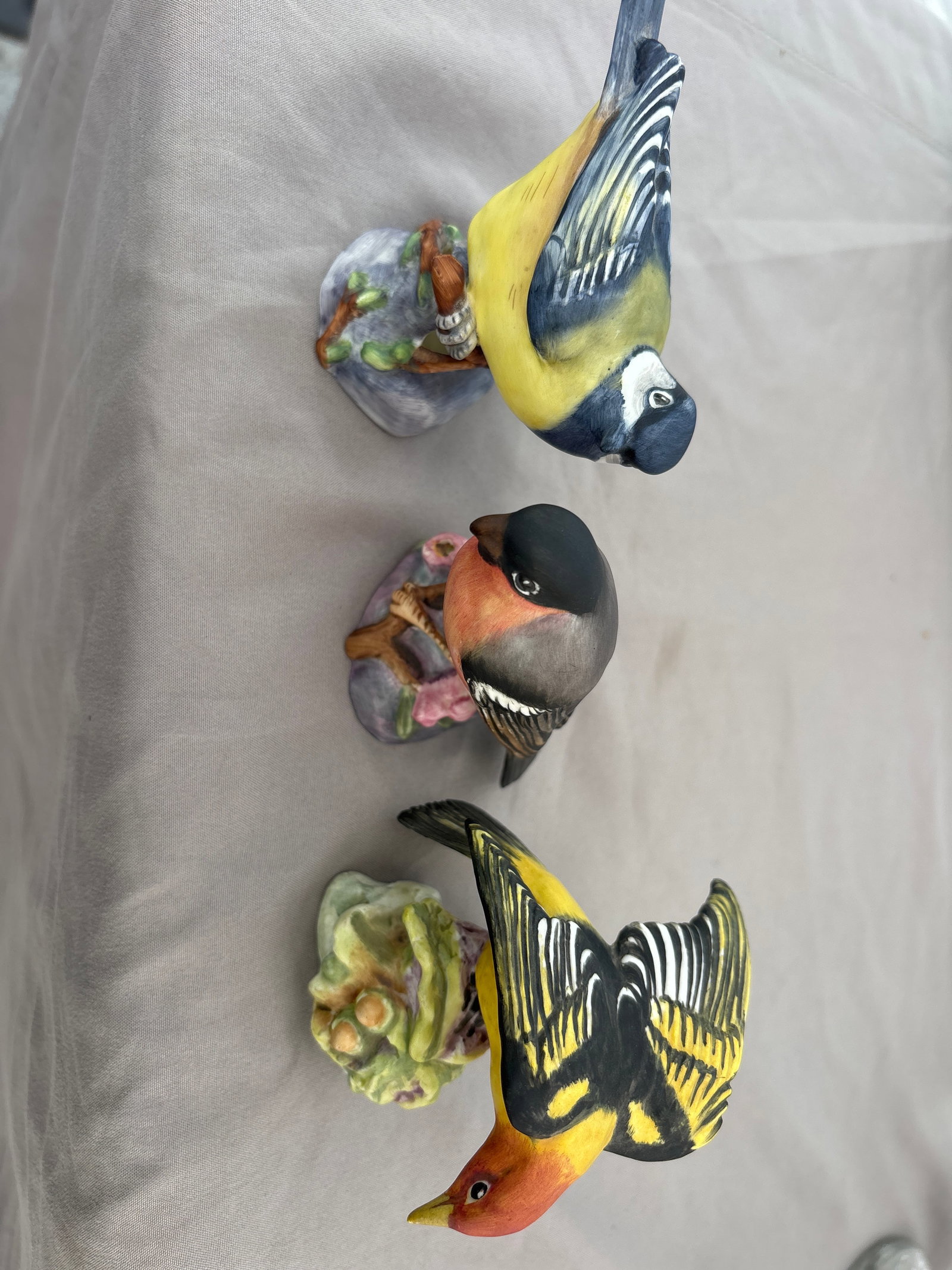 Two Royal Worcester bone china Great Tit, Bullfinch &Western Tanager: Three Royal Worcester bone china figurines; Great Tit, Bullfinch &Western Tanager; identified as model number 3335, 3238 & 3650. Produced in England during the mid-20th century, this piece is part of 