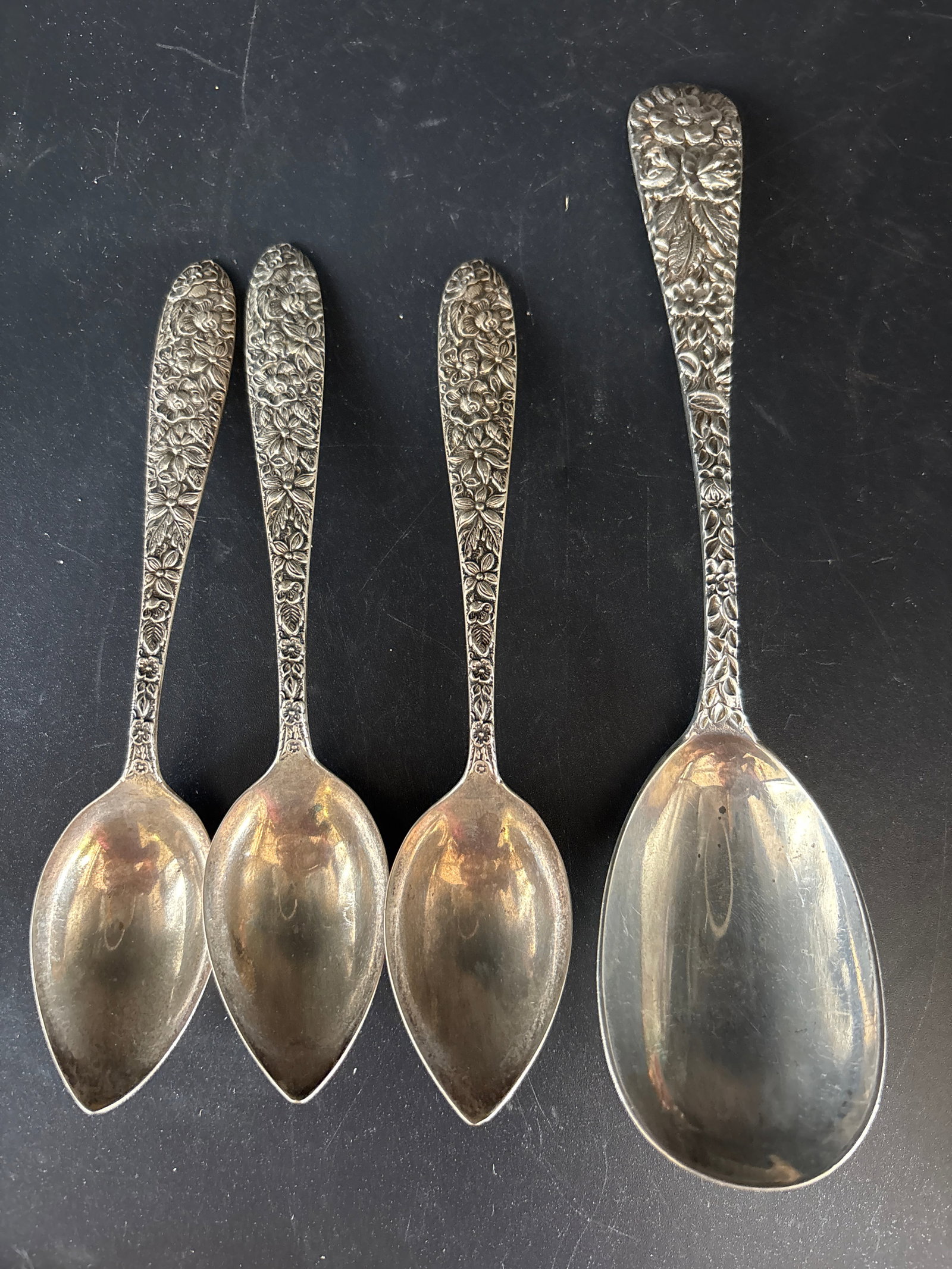 Three grapefruit & serving spoon Stieff Repousse sterling silver spoons;126 grams (1 of 6)