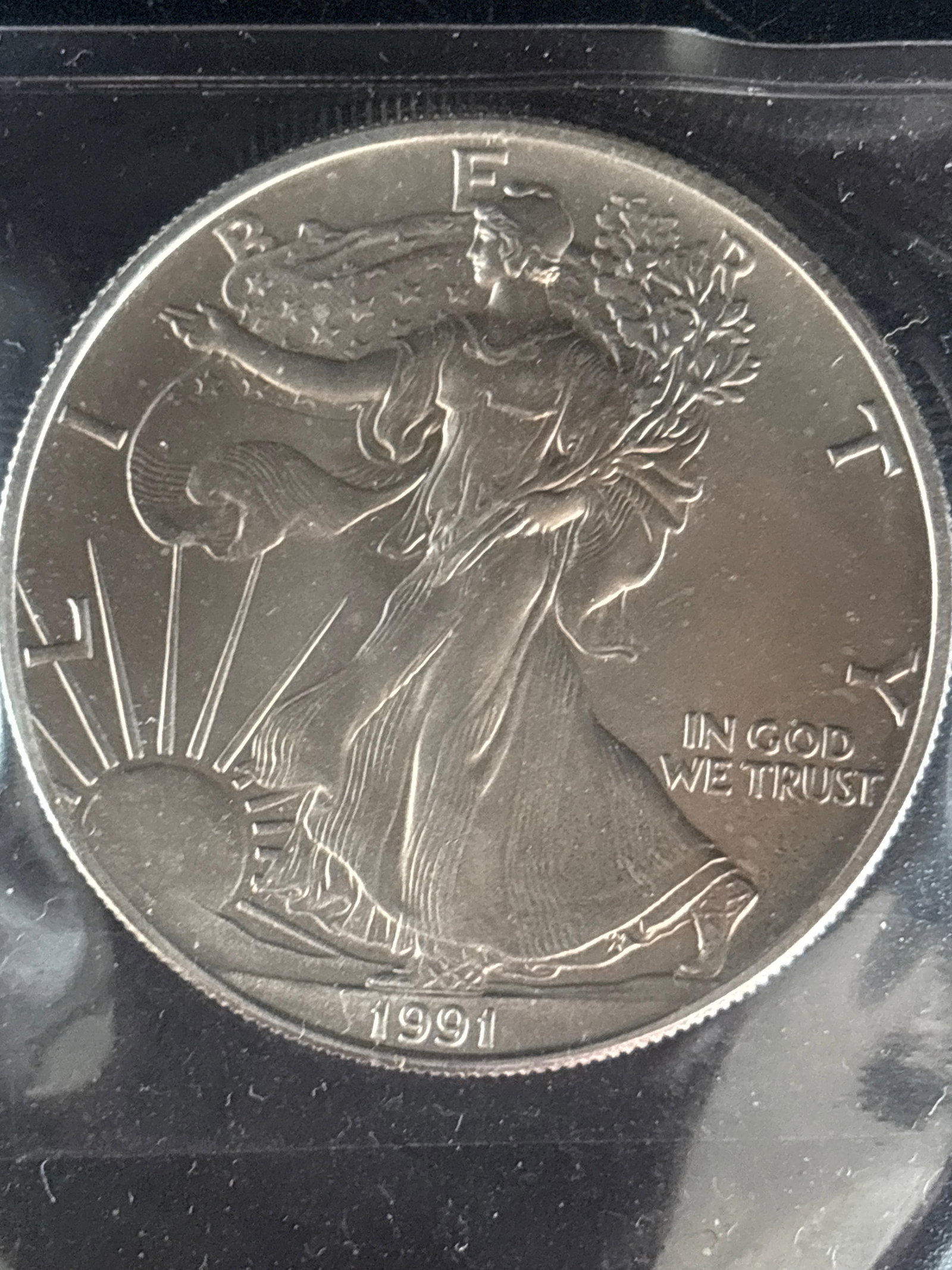 one ounce .999 fine silver 1991 American Silver Eagle dollar coin (1 of 5)