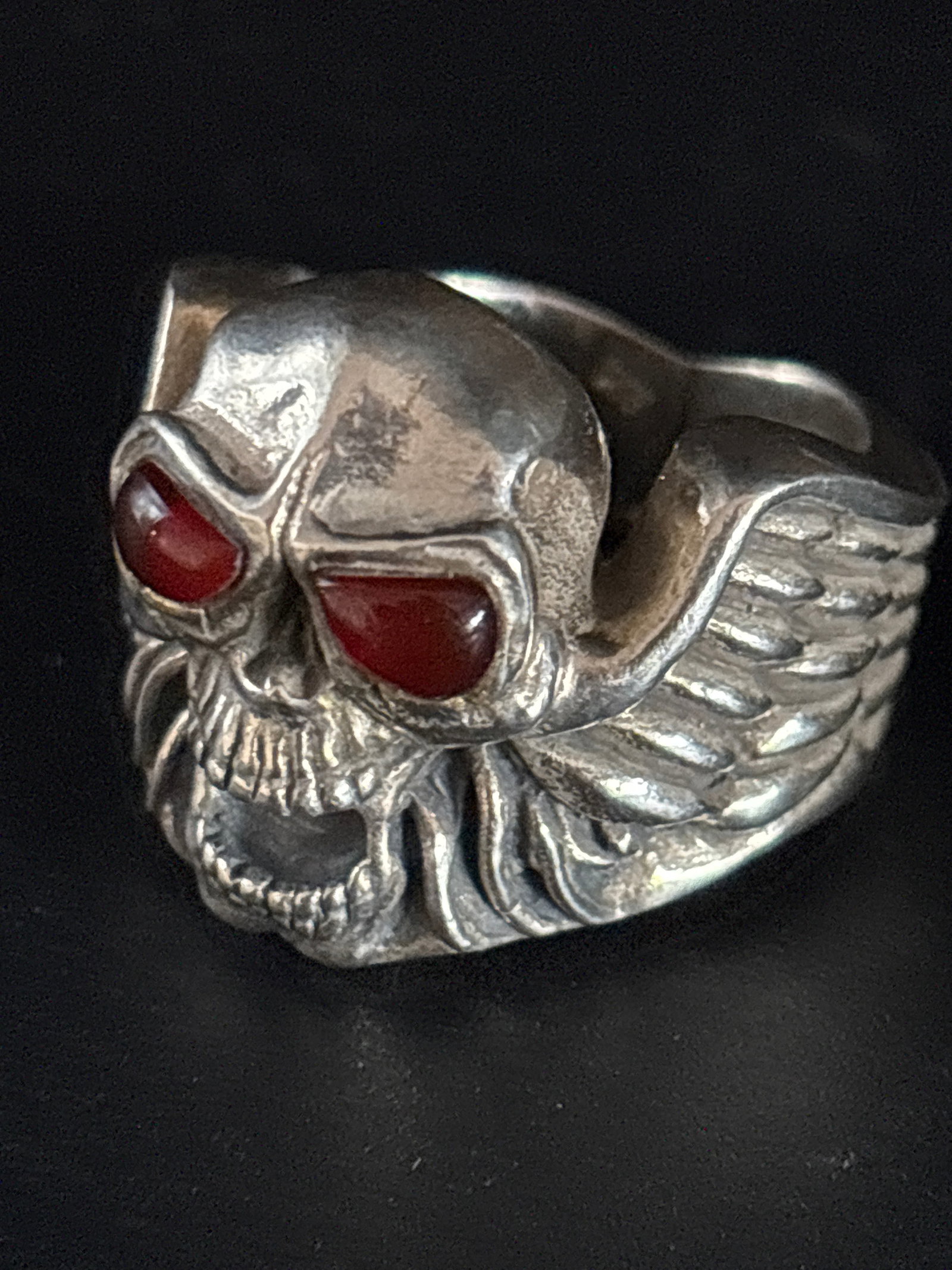 Hand made Artist initialed .925 sterling silver skull ring; 17 grams (1 of 7)