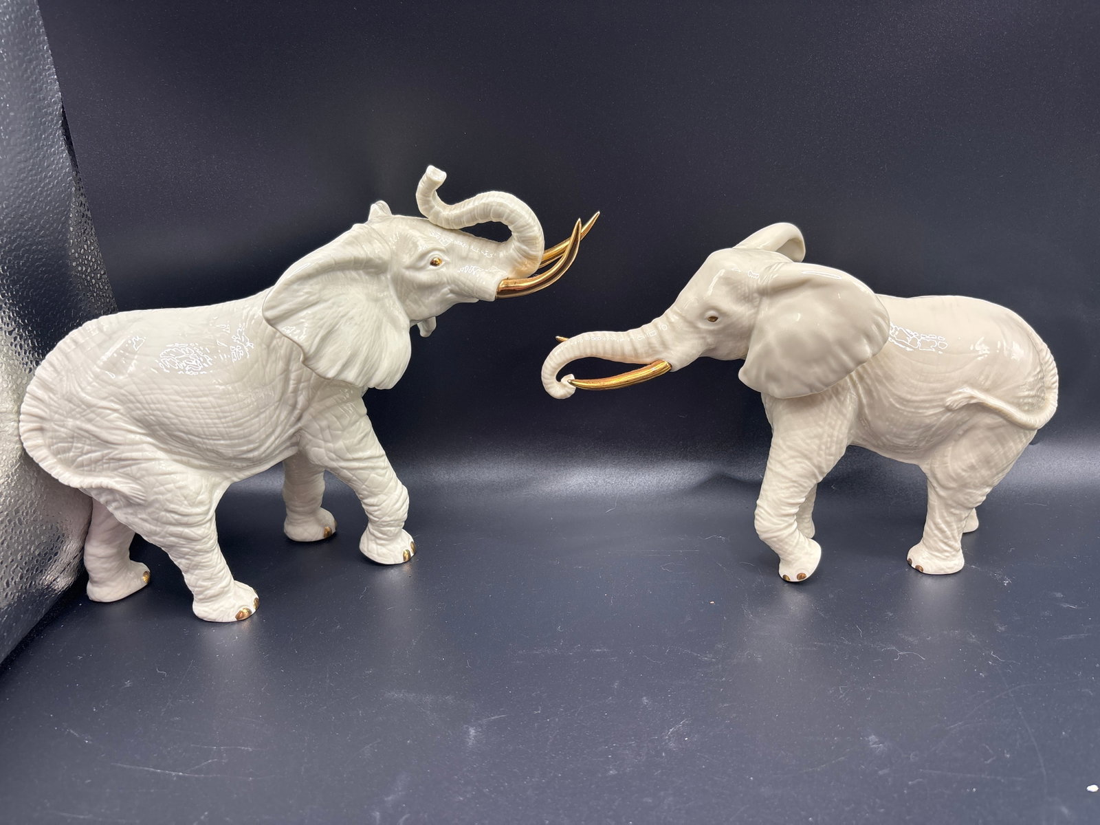 Two Lenox ivory porcelain elephant figurines 24 K gold accents (1 of 8)