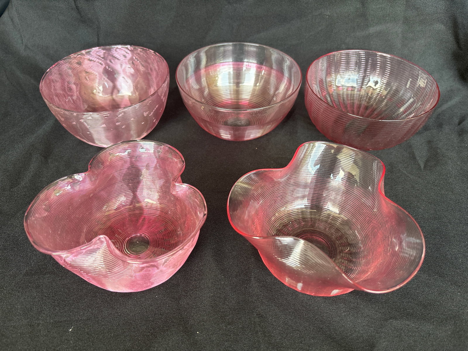 Five piece antique pink threaded art glass by Boston & Sandwich glass co (1 of 10)