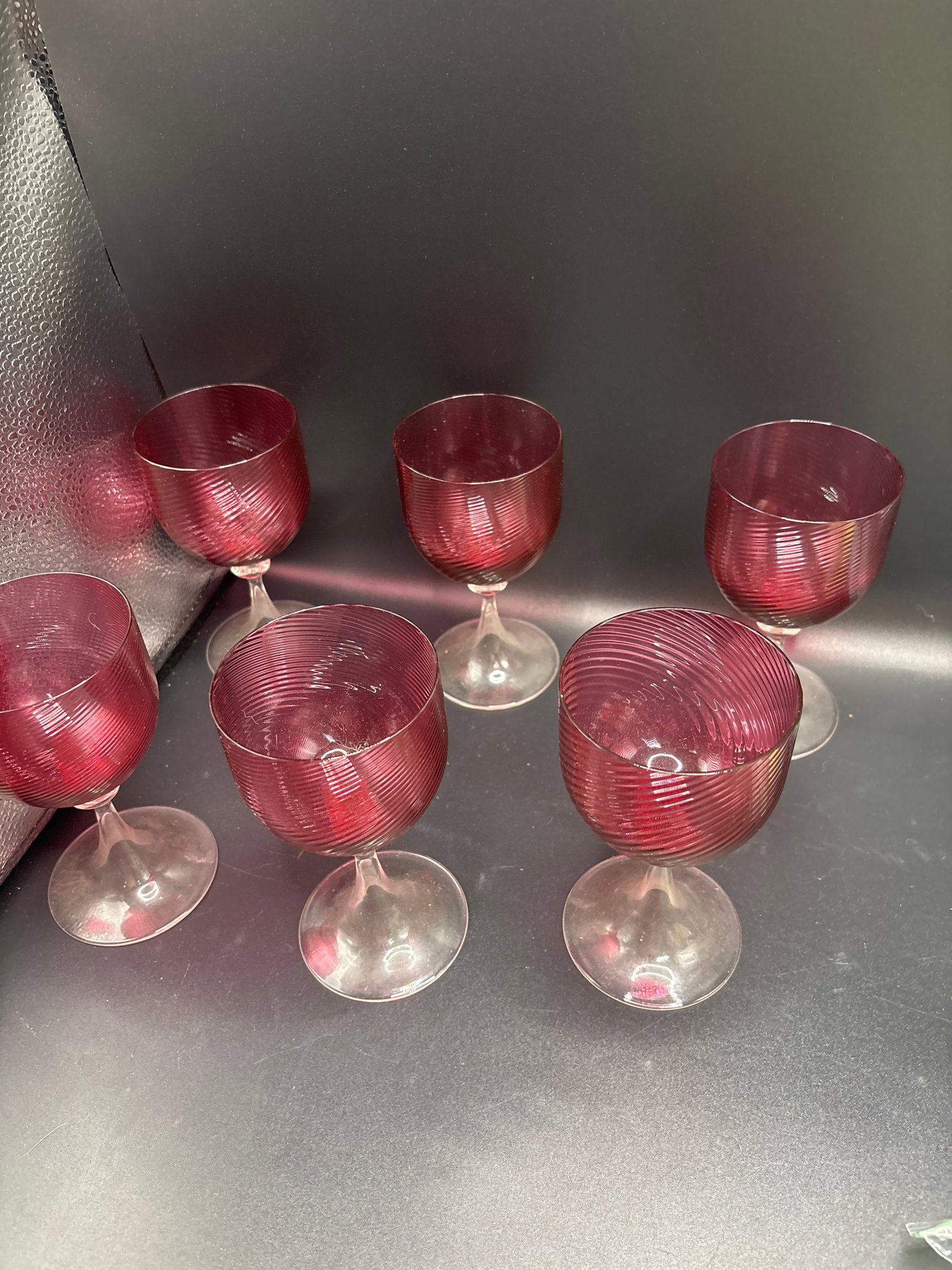 Set of five unsigned Nason Moretti Murano cranberry glass 5&3/4 inch goblets (1 of 6)
