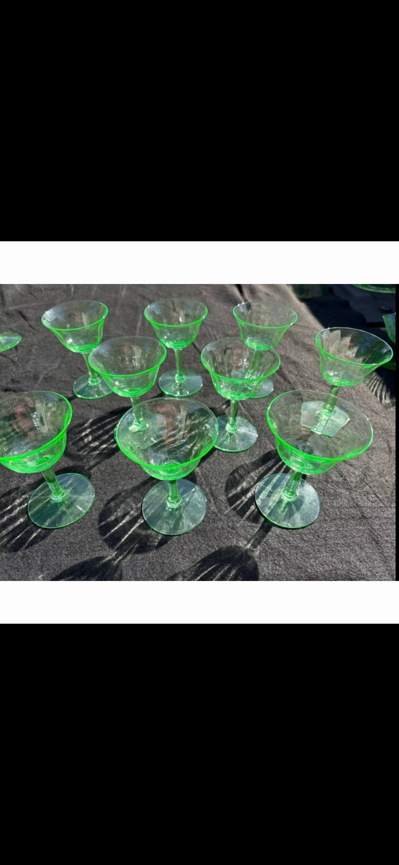 Ten Uranium glass vintage Tiffin-Franciscan "Green Panel Optic" wine goblets (1 of 5)