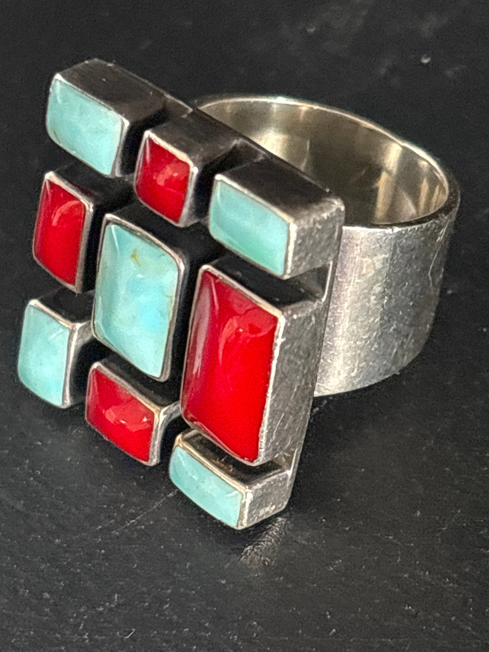 23 grams Sterling silver inlaid stone modernist ring (1 of 7)