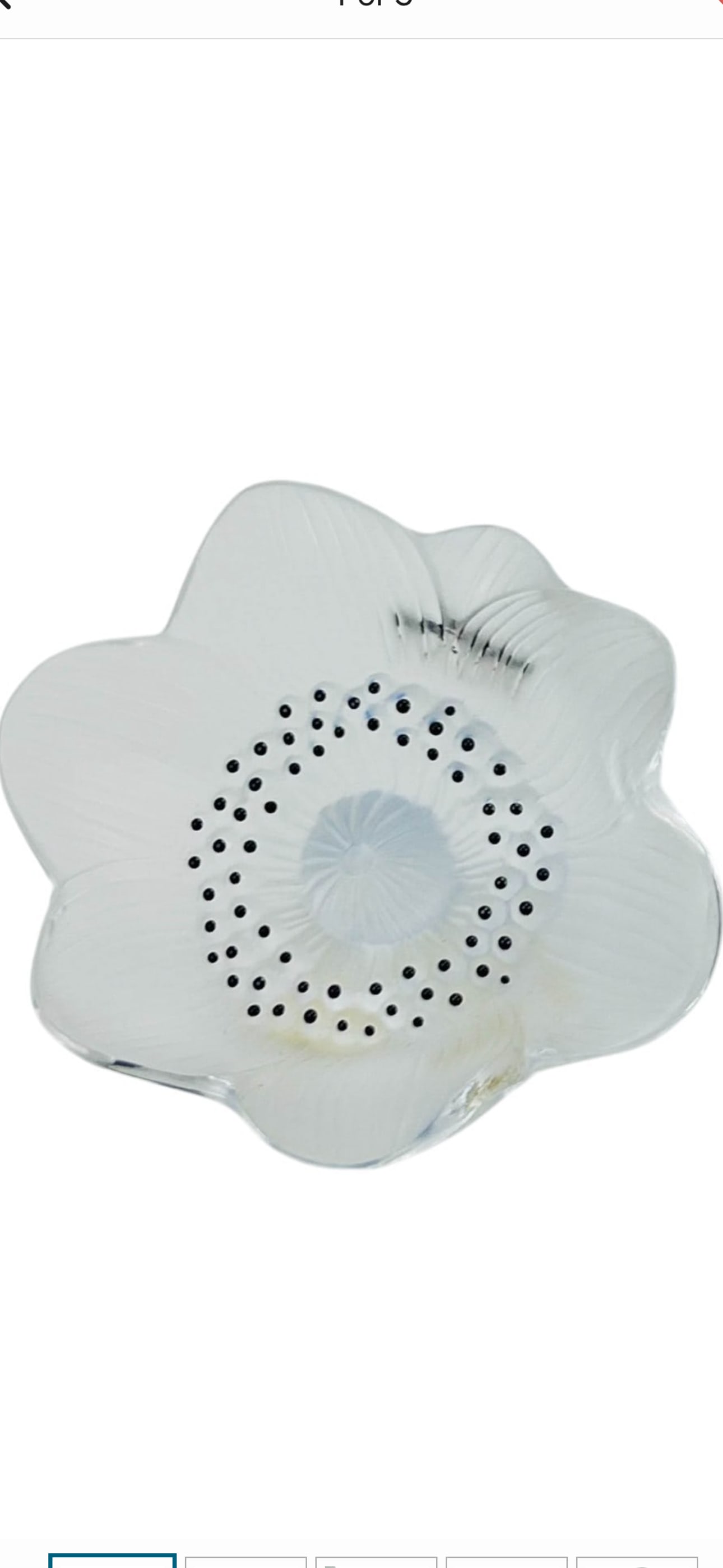 Anemone flower perfume bottle stopper / desk paperweight: Anemone flower perfume bottle stopper / desk paperweight feauring black enamel highlights to the center of the flower, approximately 3.25" x 3.75" x 3.25". Both with engraved Lalique France script