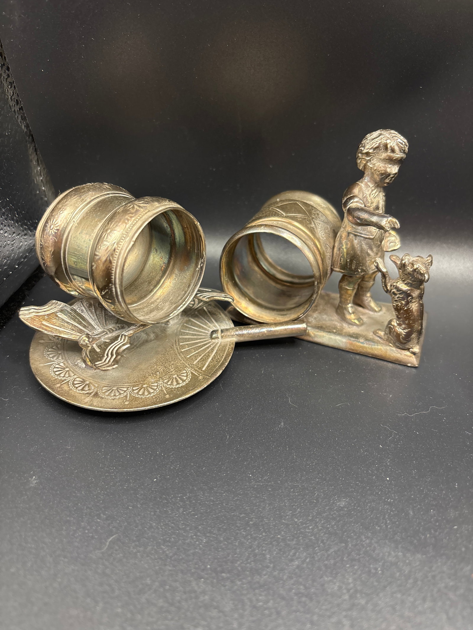 Two antique Victorian-era figural napkin rings (1 of 8)