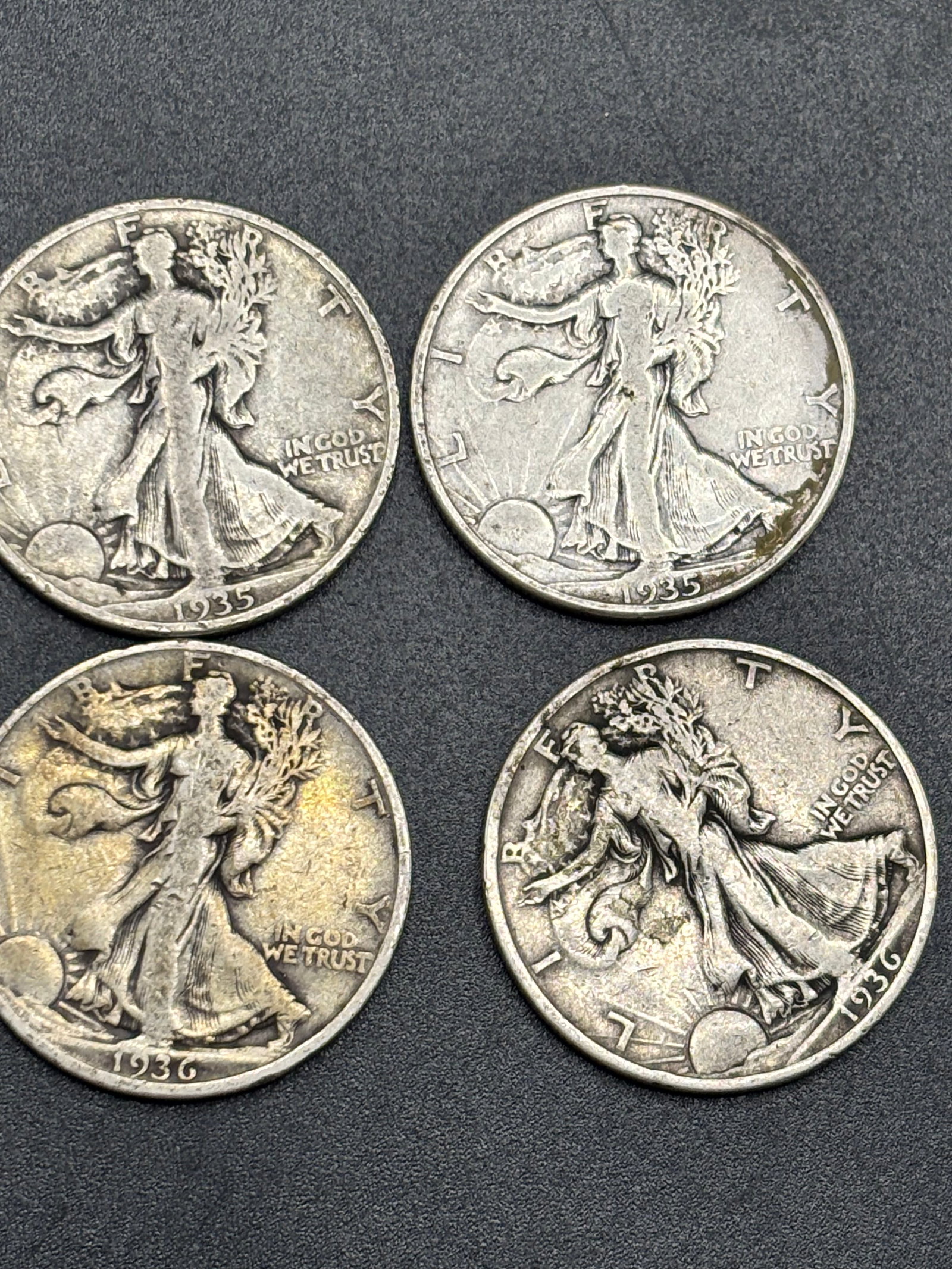 Four pre-WWII Walking Liberty silver Half Dollars (1 of 4)