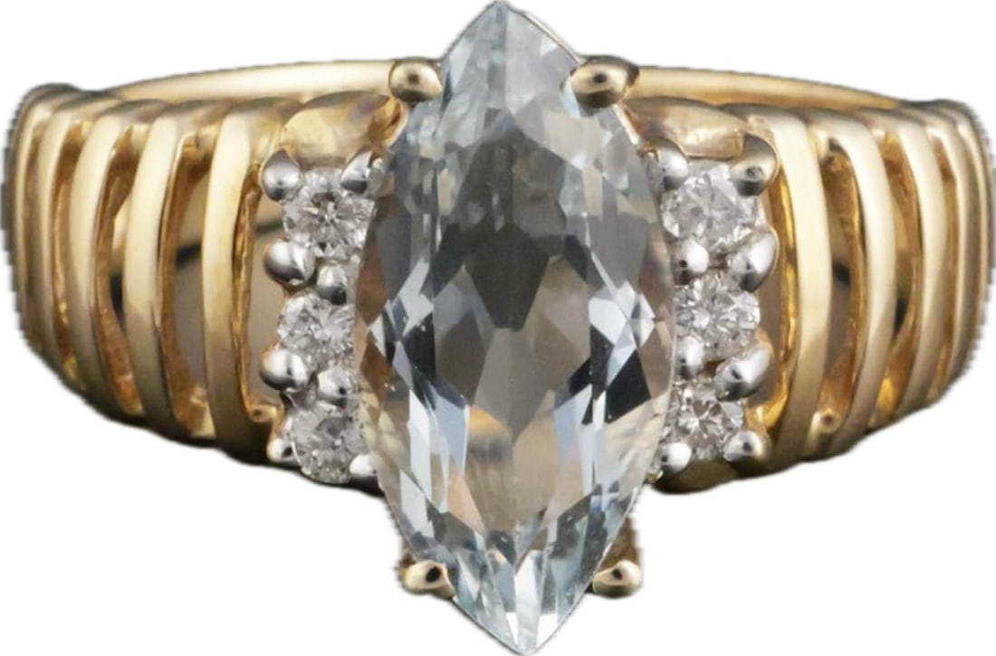 10k gold ring with 12mm topaz flanked by six diamonds; 2.8 grams (1 of 5)