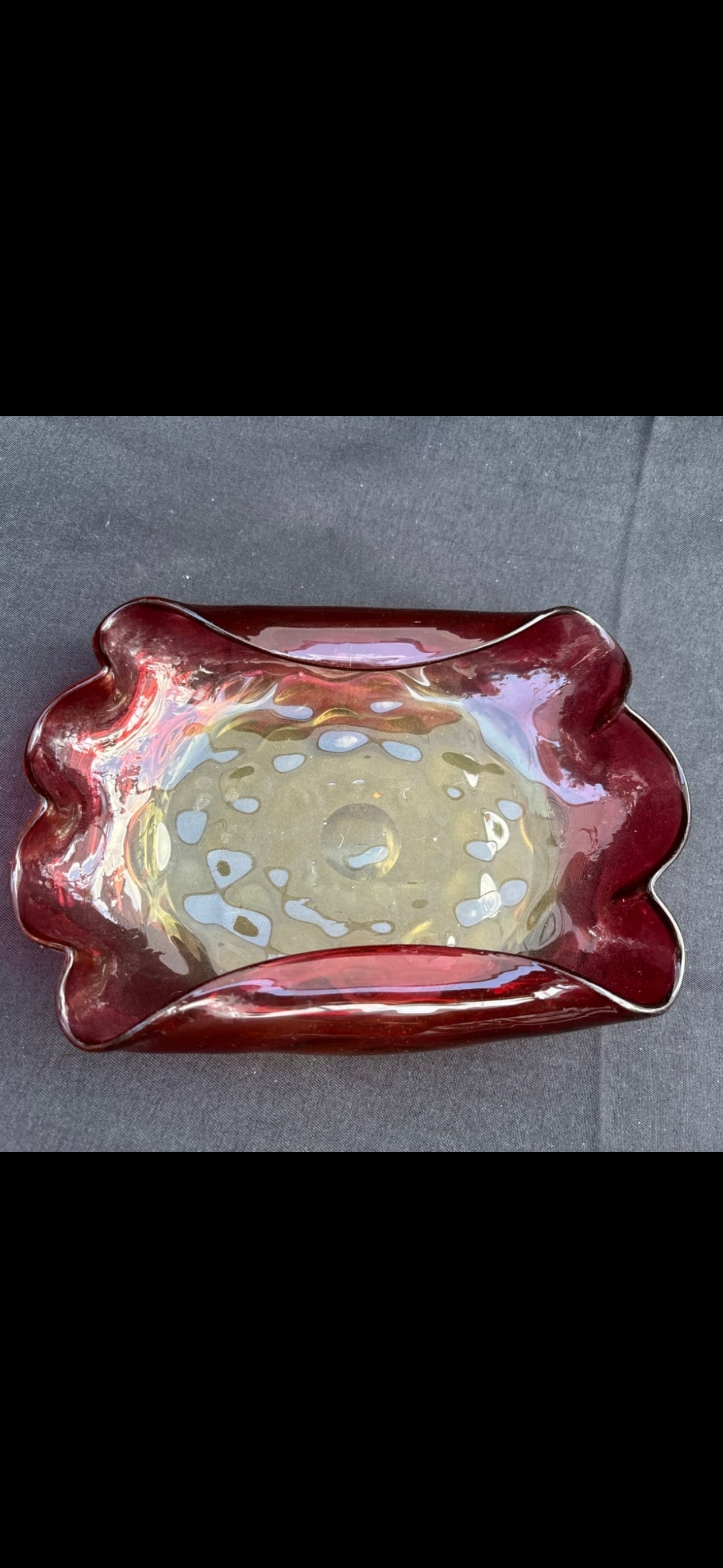 Victorian American Amberina art glass rolled over rim plate/tray (1 of 4)