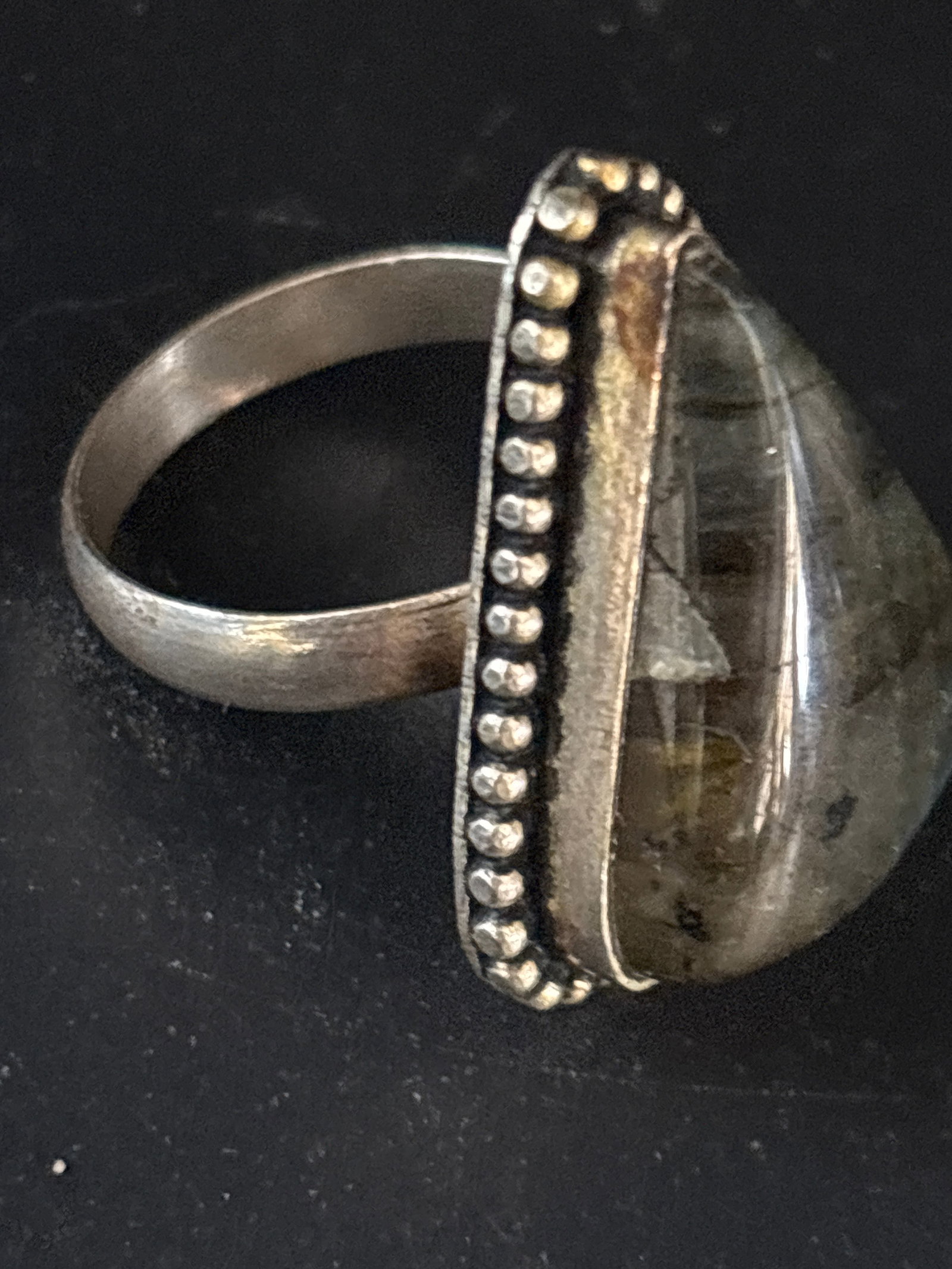sterling silver ring features a triangular labradorite gemstone - 2