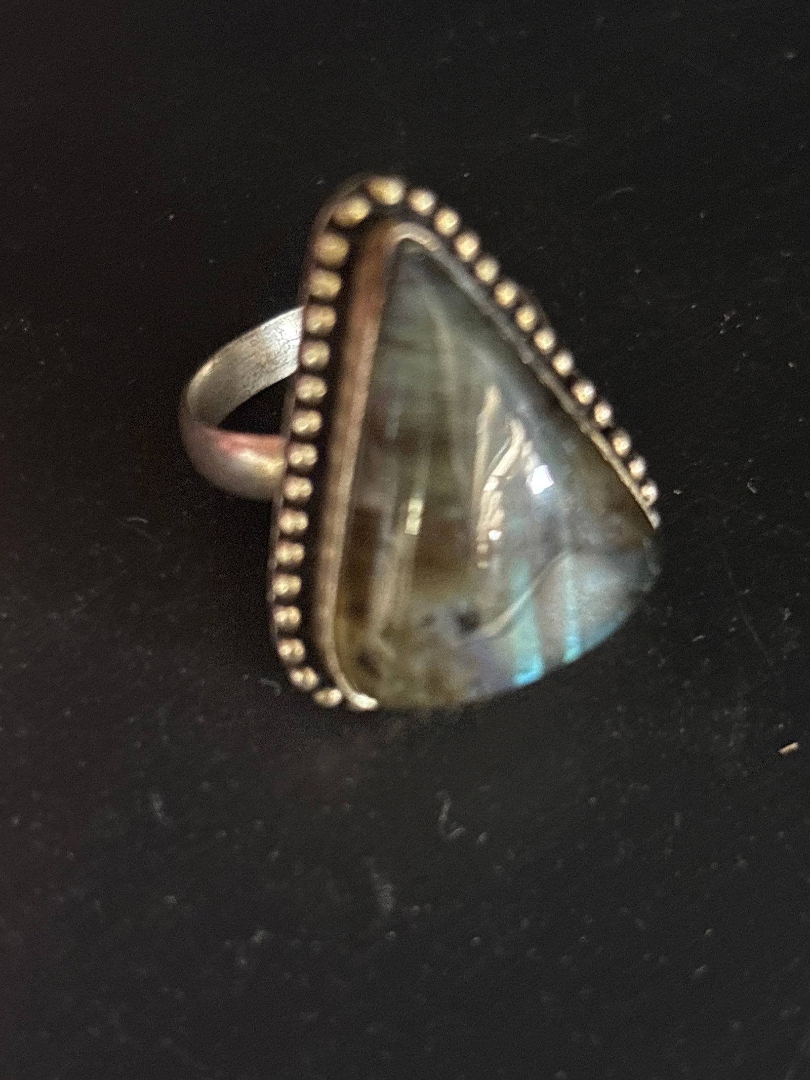 sterling silver ring features a triangular labradorite gemstone - 3