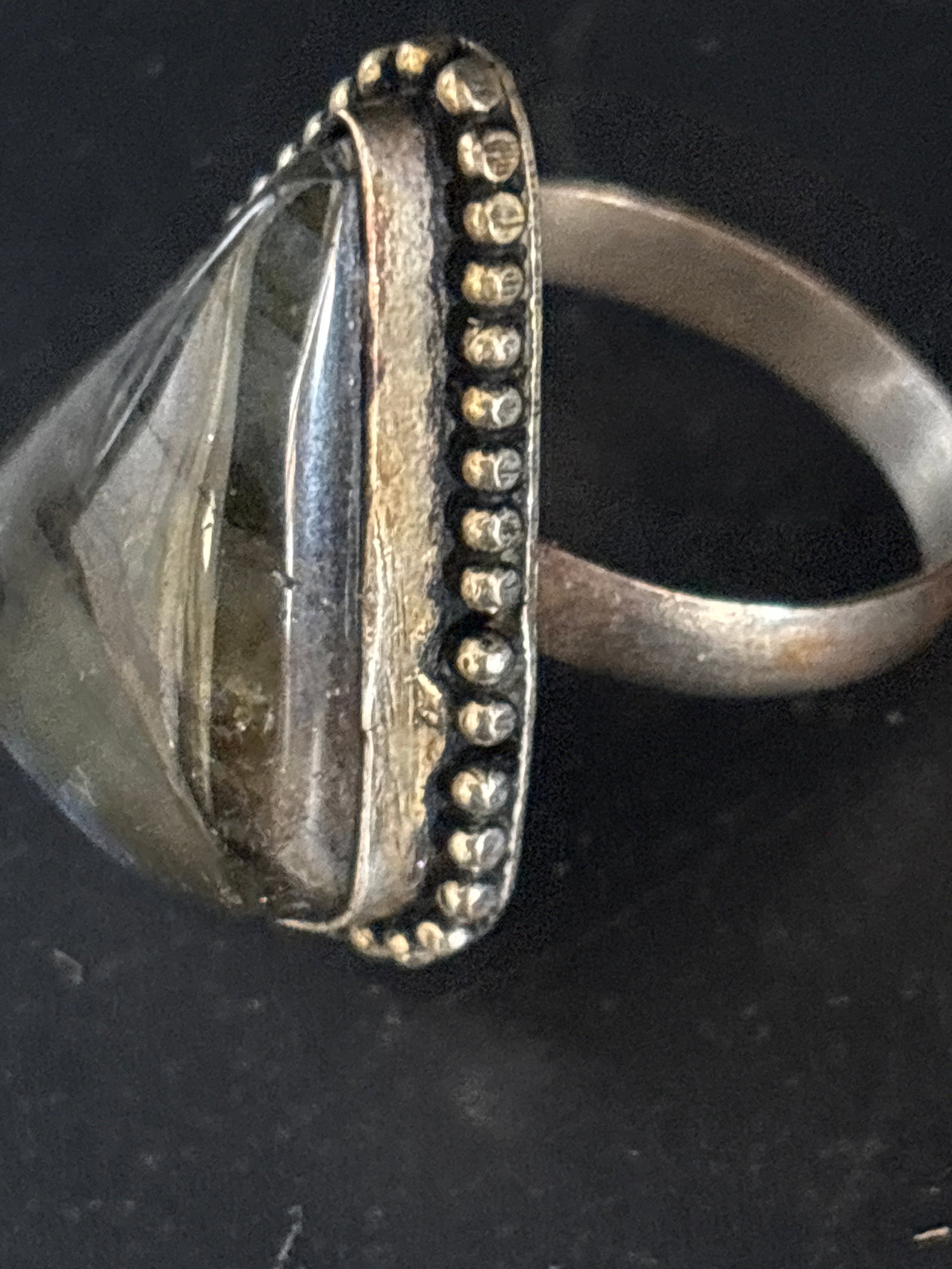 sterling silver ring features a triangular labradorite gemstone - 4