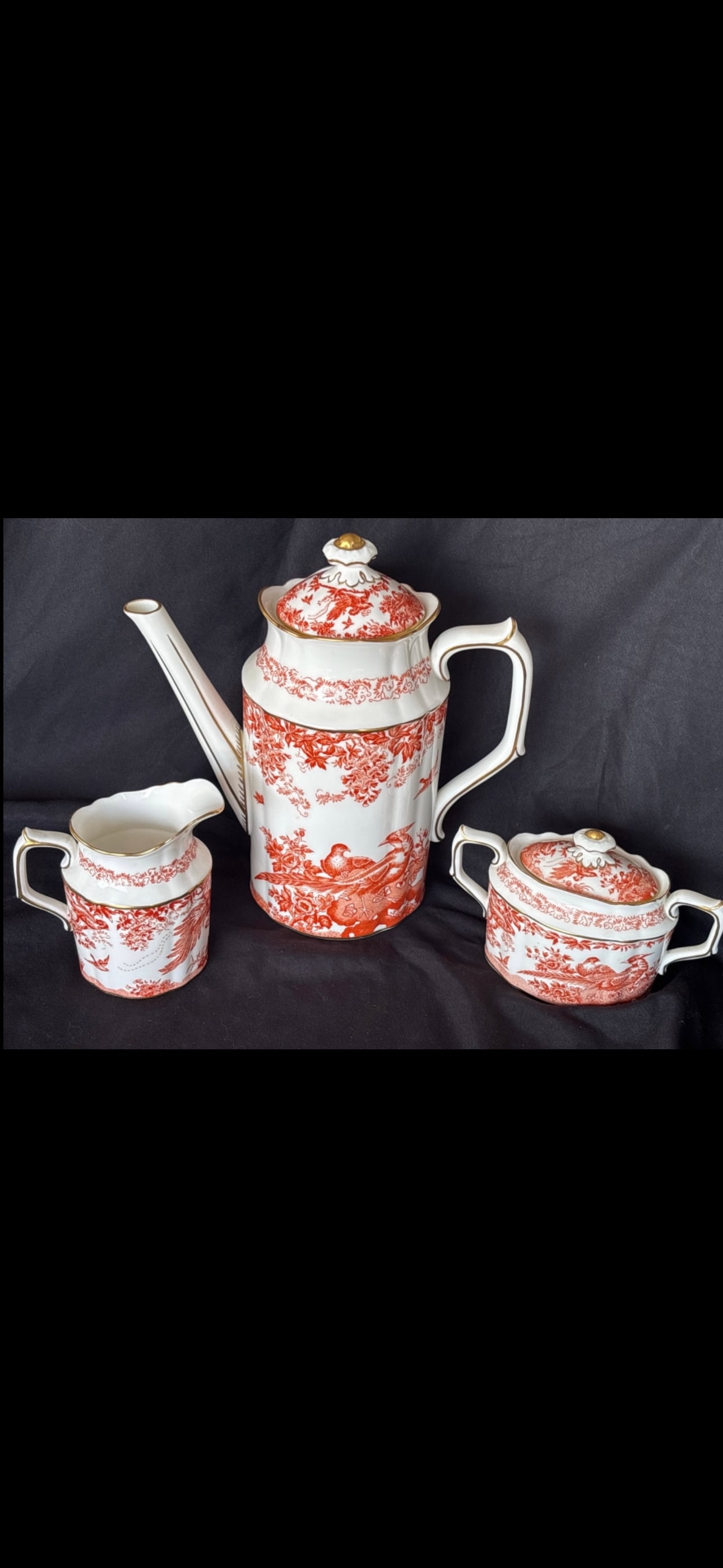 Three piece Royal Crown Derby "Red Aves" collection coffee pot set (1 of 6)