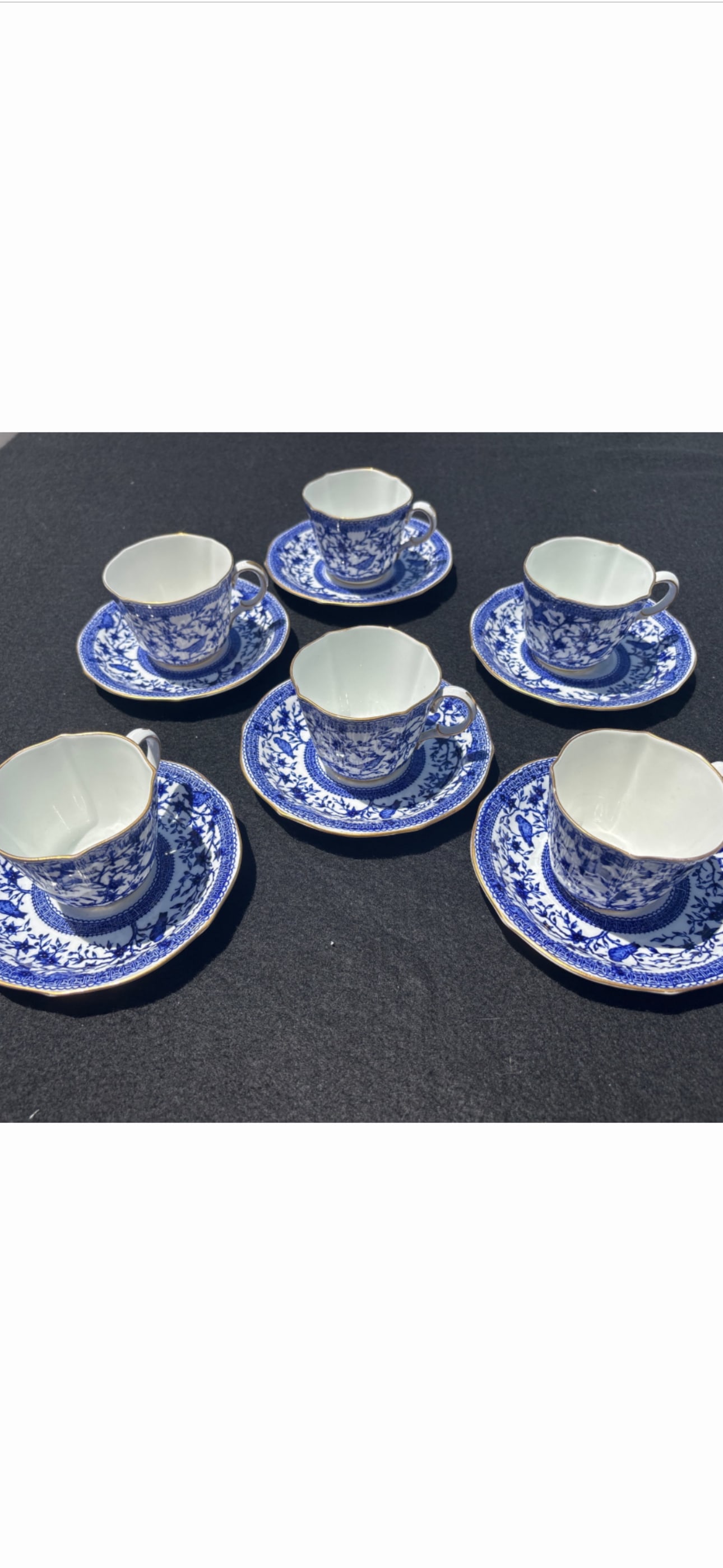 Set of six demitasse Royal Crown Derby porcelain Pembroke pattern cups with saucers (1 of 5)