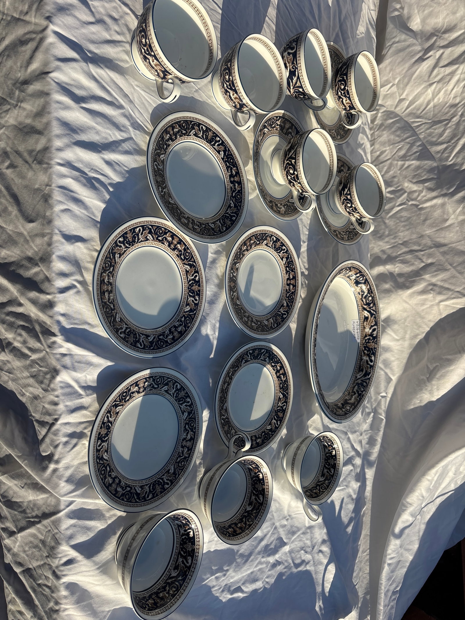 Wedgwood plates in the Florentine Dark Blue (W1956) pattern (1 of 6)