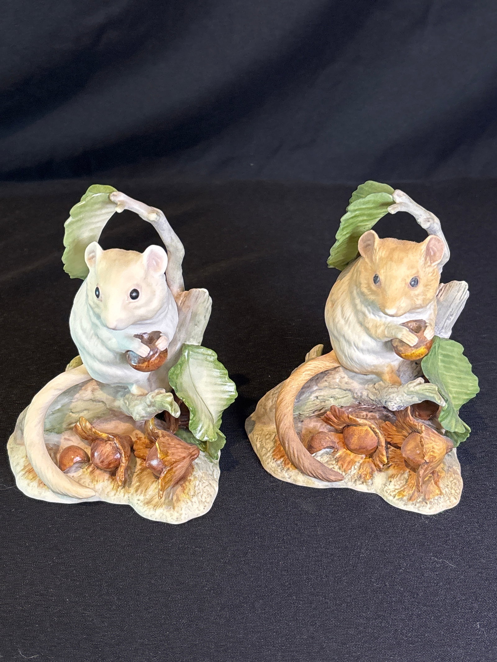 Pair dormouse 6 inch figurines Maxine & Maximilian: Pair of vintage biscuit porcelain dormouse figurines created by the renowned Cybis Porcelain studio.Figurine DetailsThese two figures represent the same base sculpture mold but feature two distinctly 