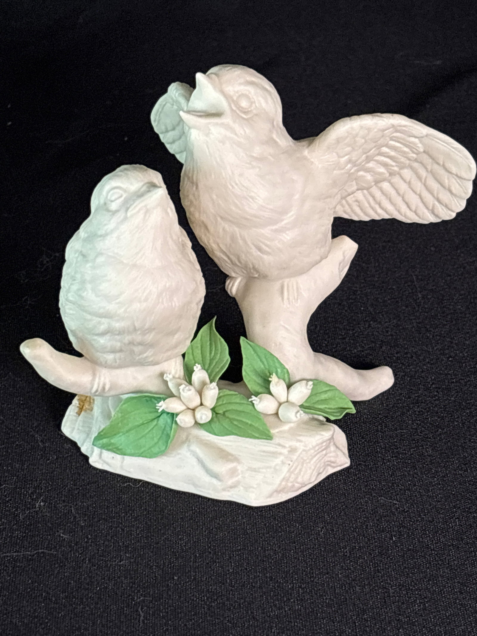 Cybis porcelain pair of courtship love birds or doves figurine: Cybis bisque porcelain figurine depicting a pair of courtship love birds or doves, which shares design characteristics with mid-century decorative porcelain manufactured by companies like Homco (such 