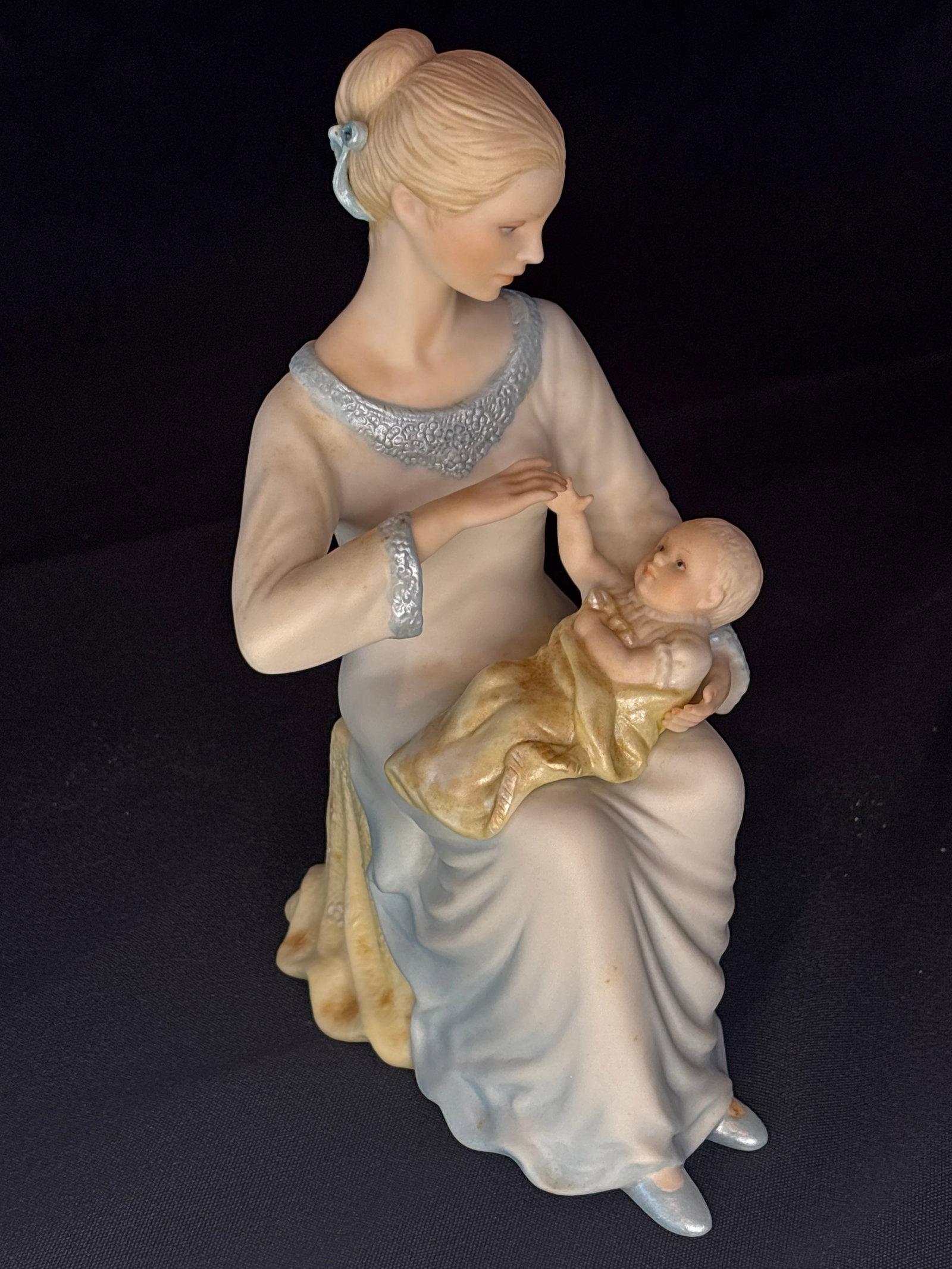 Virginia Dare 'First Born' bisque porcelain 9.5 inch figurine: Constitutional Collection honoring the bicentennial of that document; Release History: This open edition sculpture was introduced by the Cybis Porcelain Studio in the summer of 1987 to mark the 400th 