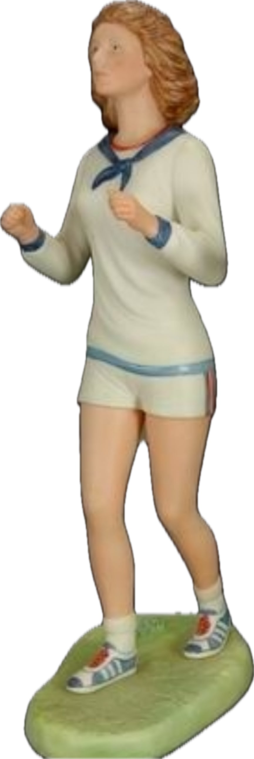 Cybis The Jogger (Female) Sports Scene collection 13 inch statue: The Jogger (Female) is a fine art porcelain figurine produced by the renowned Cybis Porcelain studio.History & Release: Introduced in Autumn 1980 as a companion piece to their male runner figurine ( L