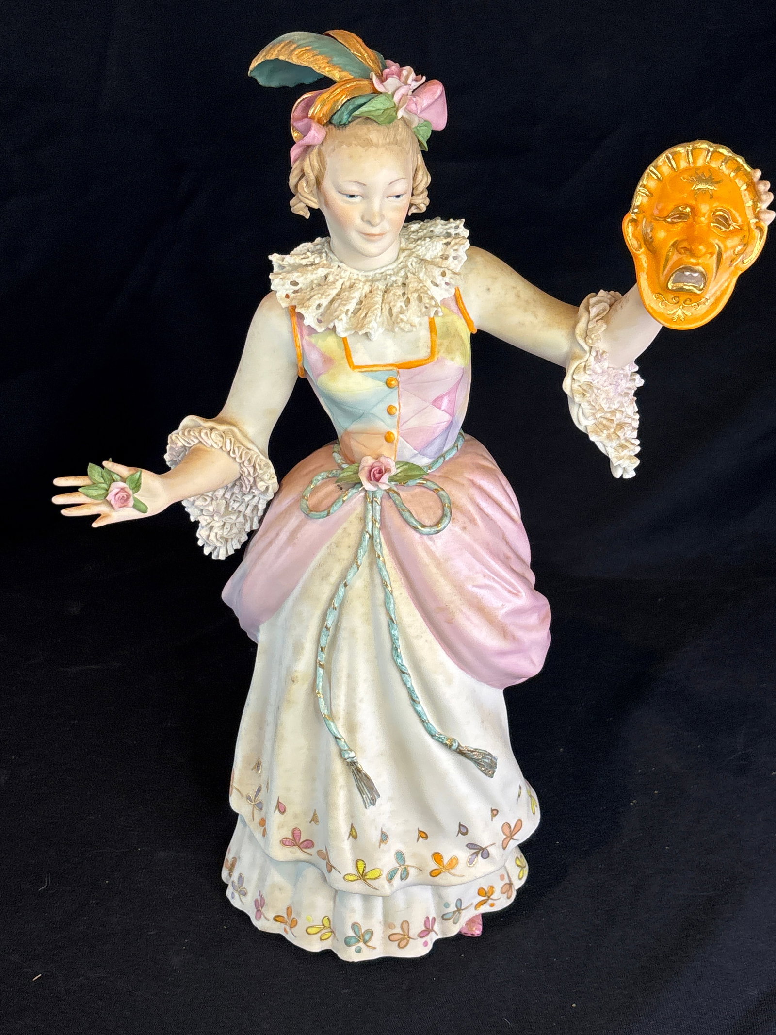 Strictly Limited edition Cybis bisque porcelain 'Columbine' 15 inch figurine: "Columbine" porcelain figurine produced by the renowned American studio Cybis Porcelain.About the PieceIdentity: This specific piece depicts Columbine, the classic stock character from the Commedia de