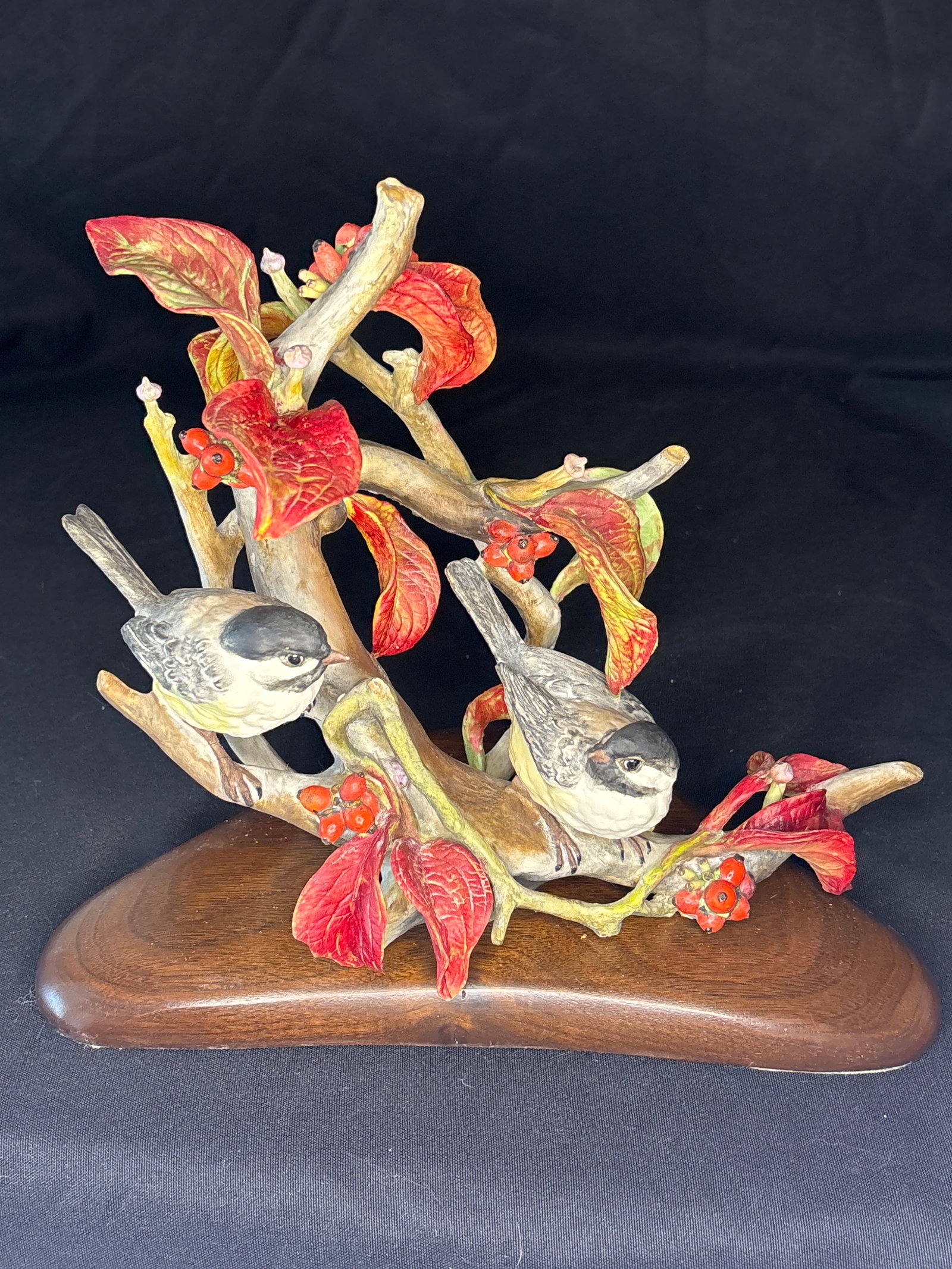 Limited edition vintage "Autumn Dogwood with Chickadees" bisque porcelain sculpture: vintage "Autumn Dogwood with Chickadees" bisque porcelain figurine produced by the famous American art porcelain studio Cybis.Key Details About Your Figurine:Artist/Designer: It was designed by Lynn K